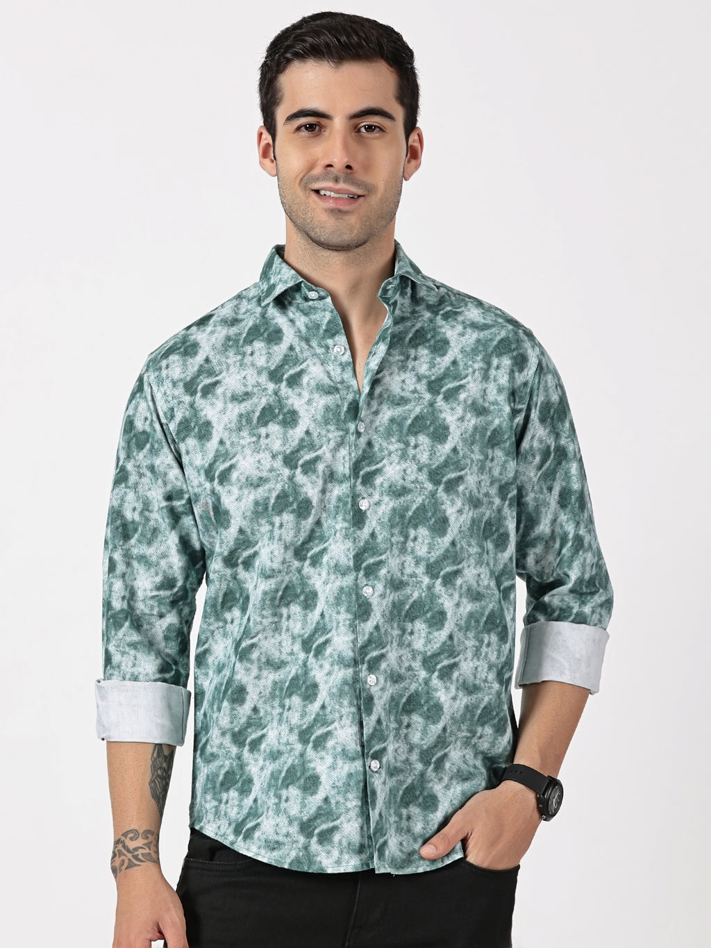 Green Cloud Print Casual Shirt