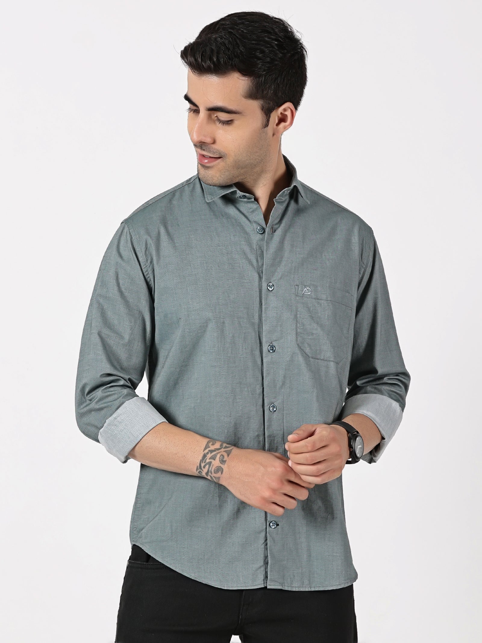 Teal Textured Solid Shirt