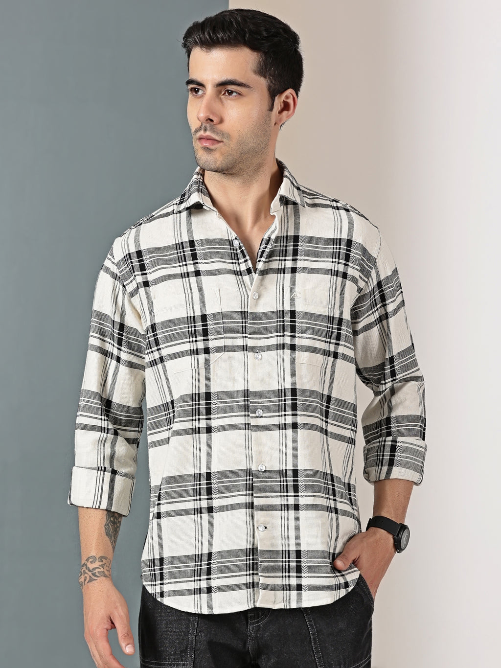 White & Black Checkered Shirt