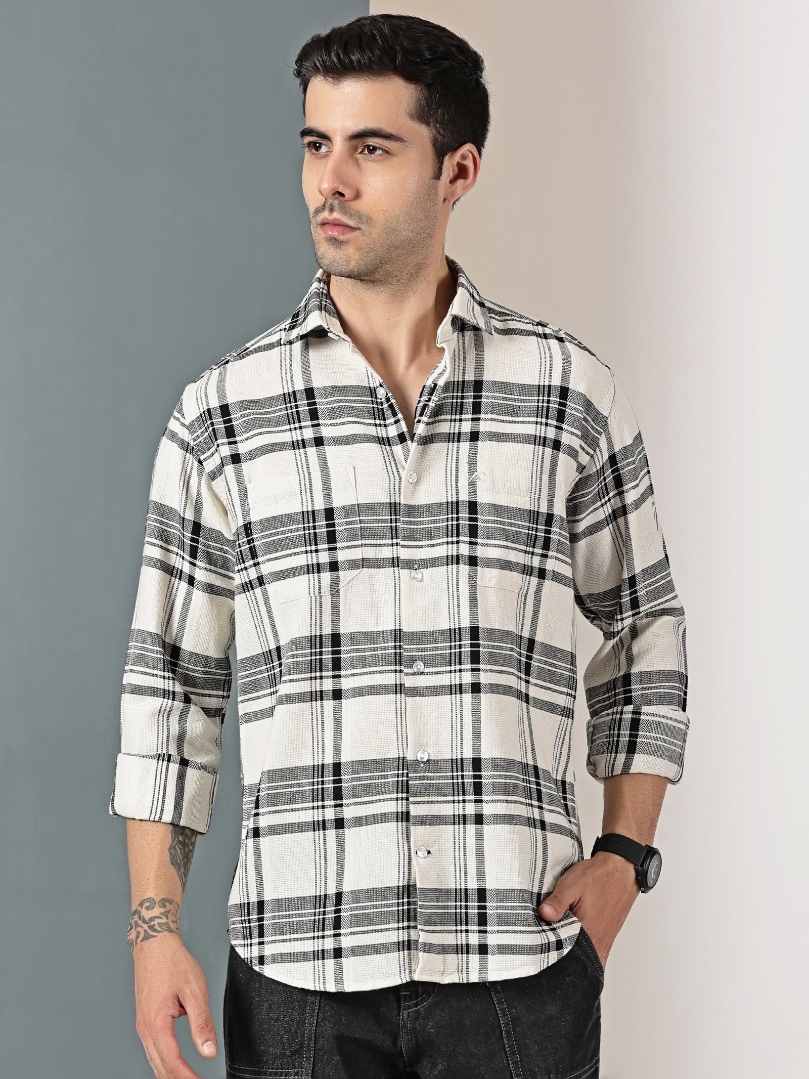 White & Black Checkered Shirt
