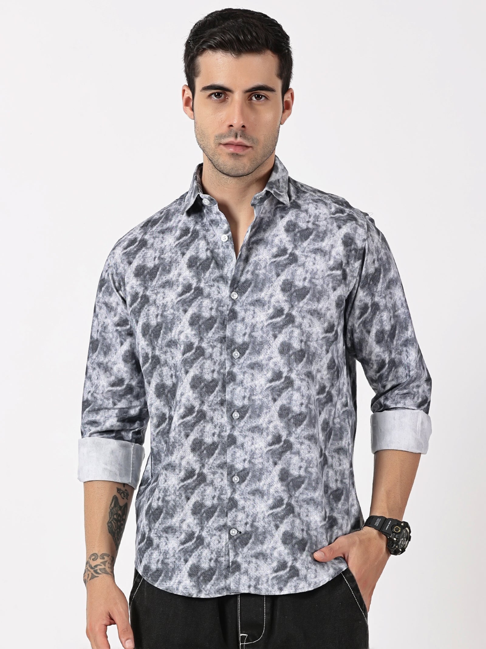 Black & Grey Cloud Print Shirt