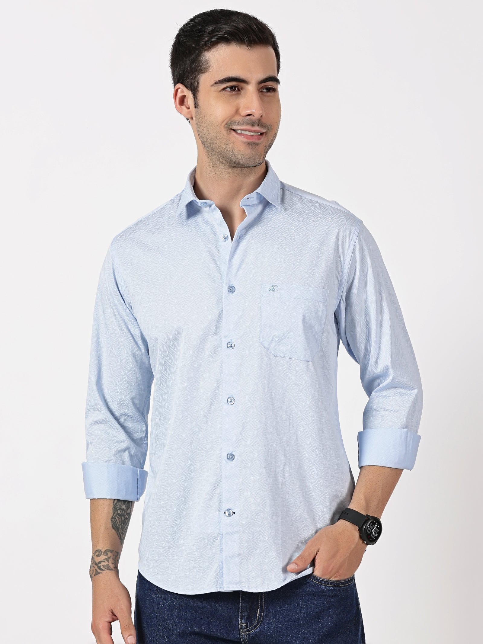 Sky Blue Textured Solid Shirt