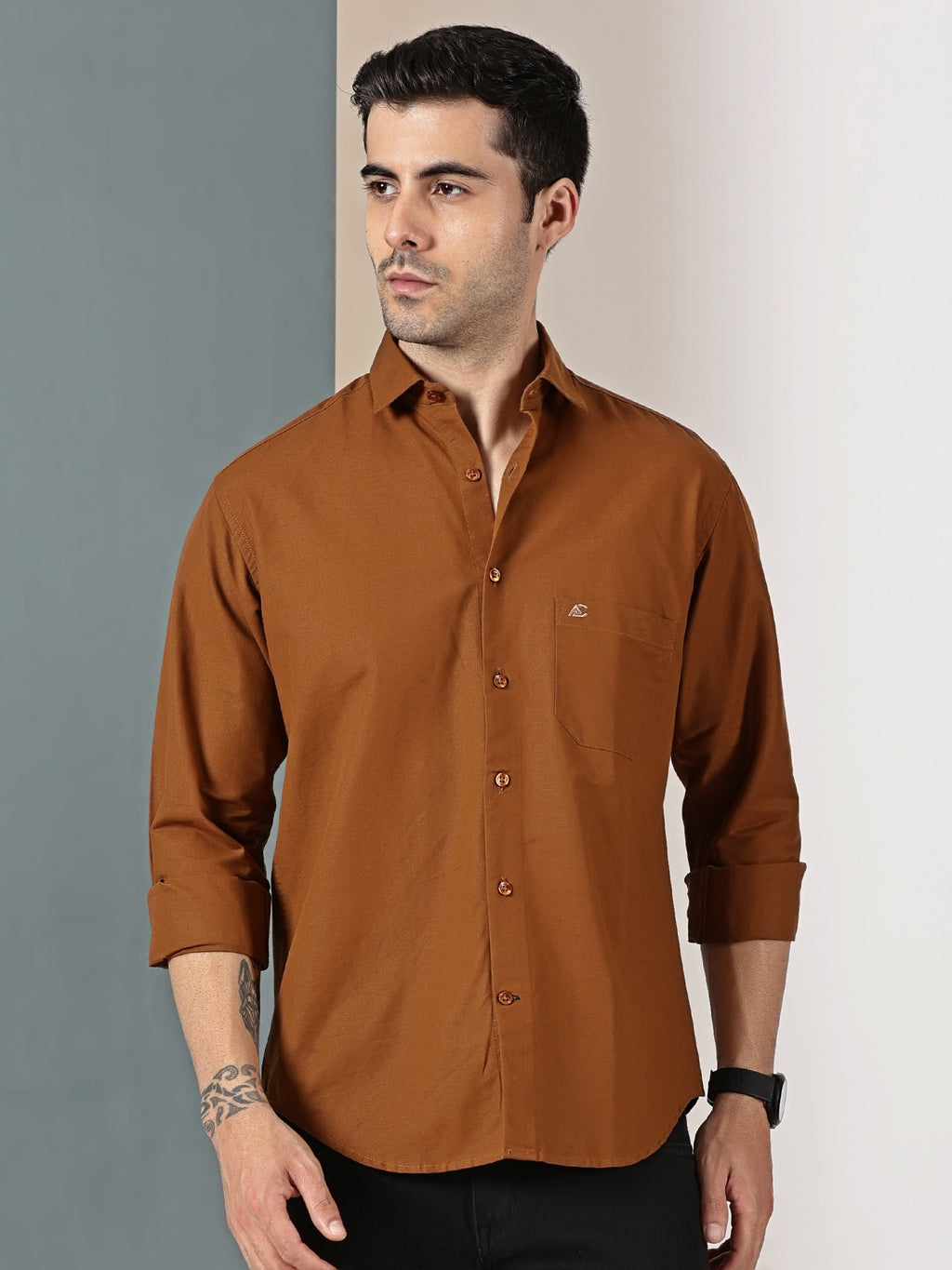 Rust Brown Solid Casual Shirt