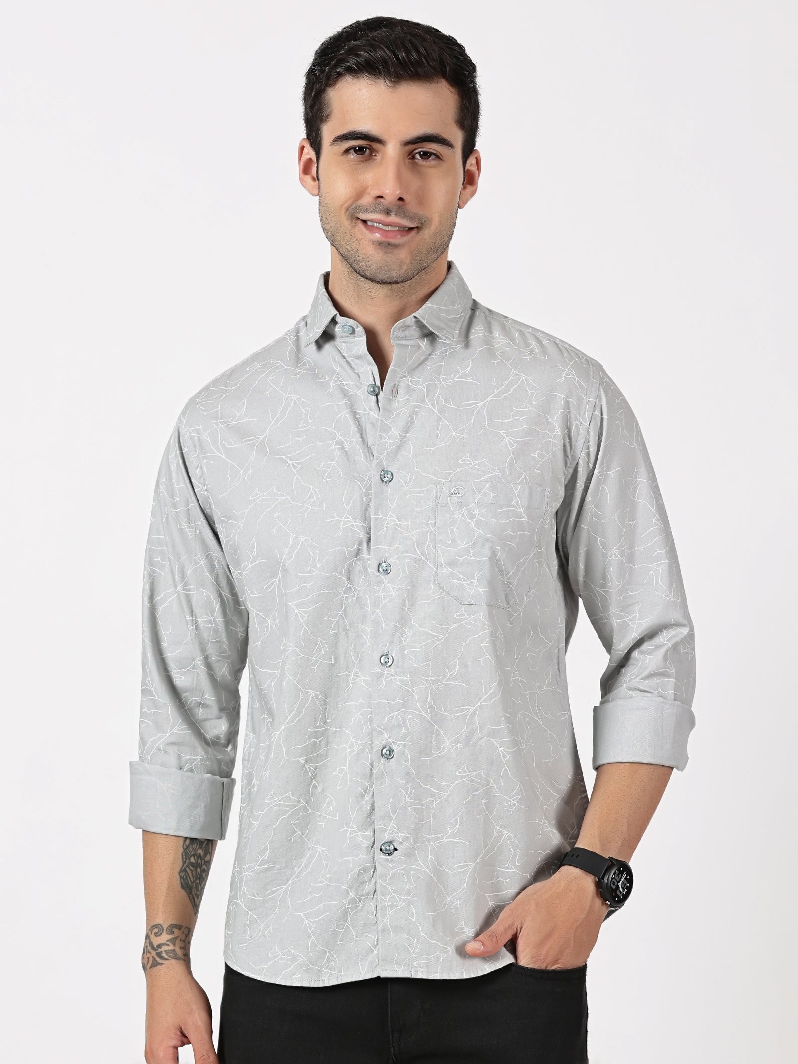 Light Grey Abstract Printed Shirt