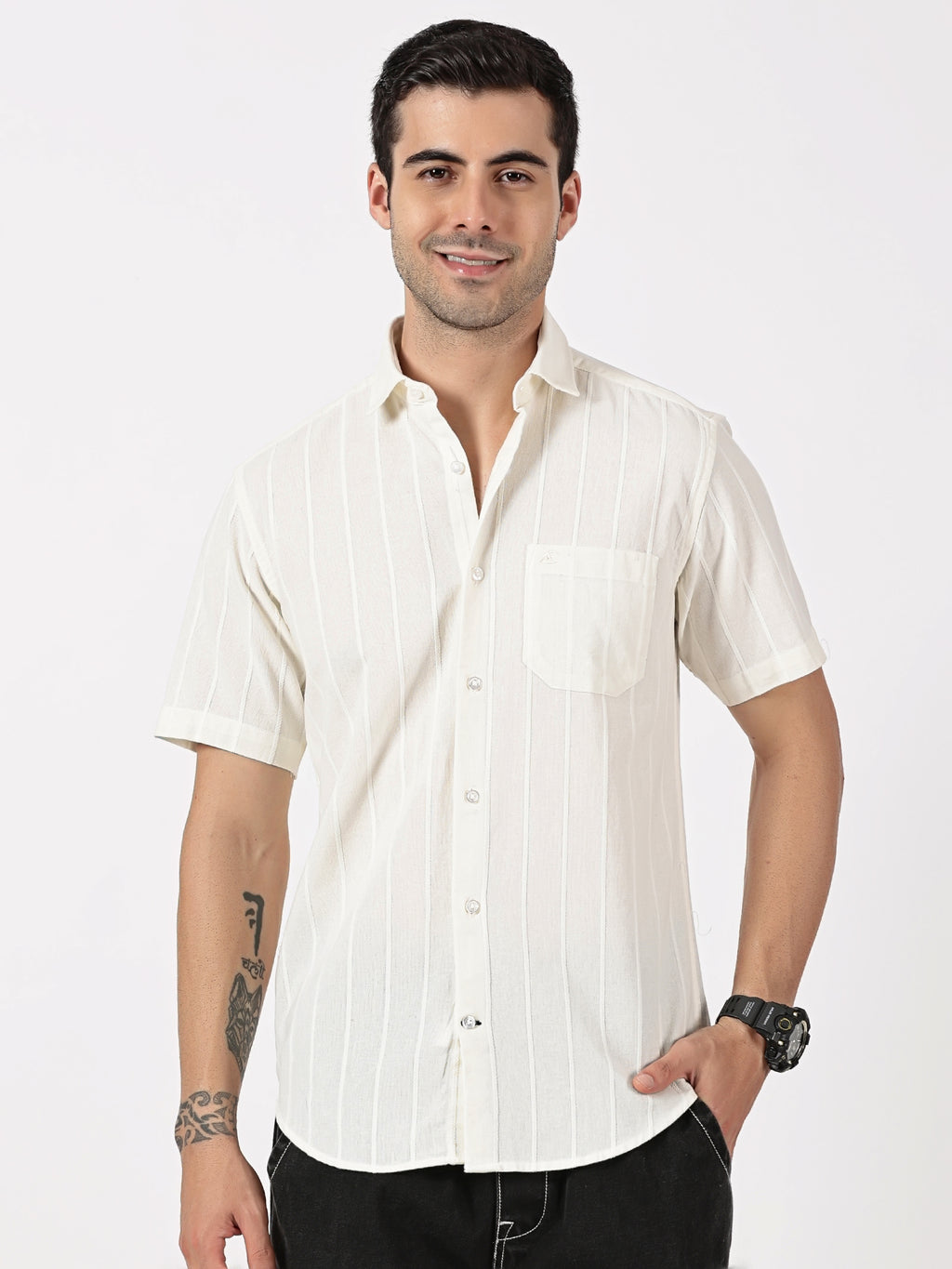 White Striped Half Sleeve Shirt