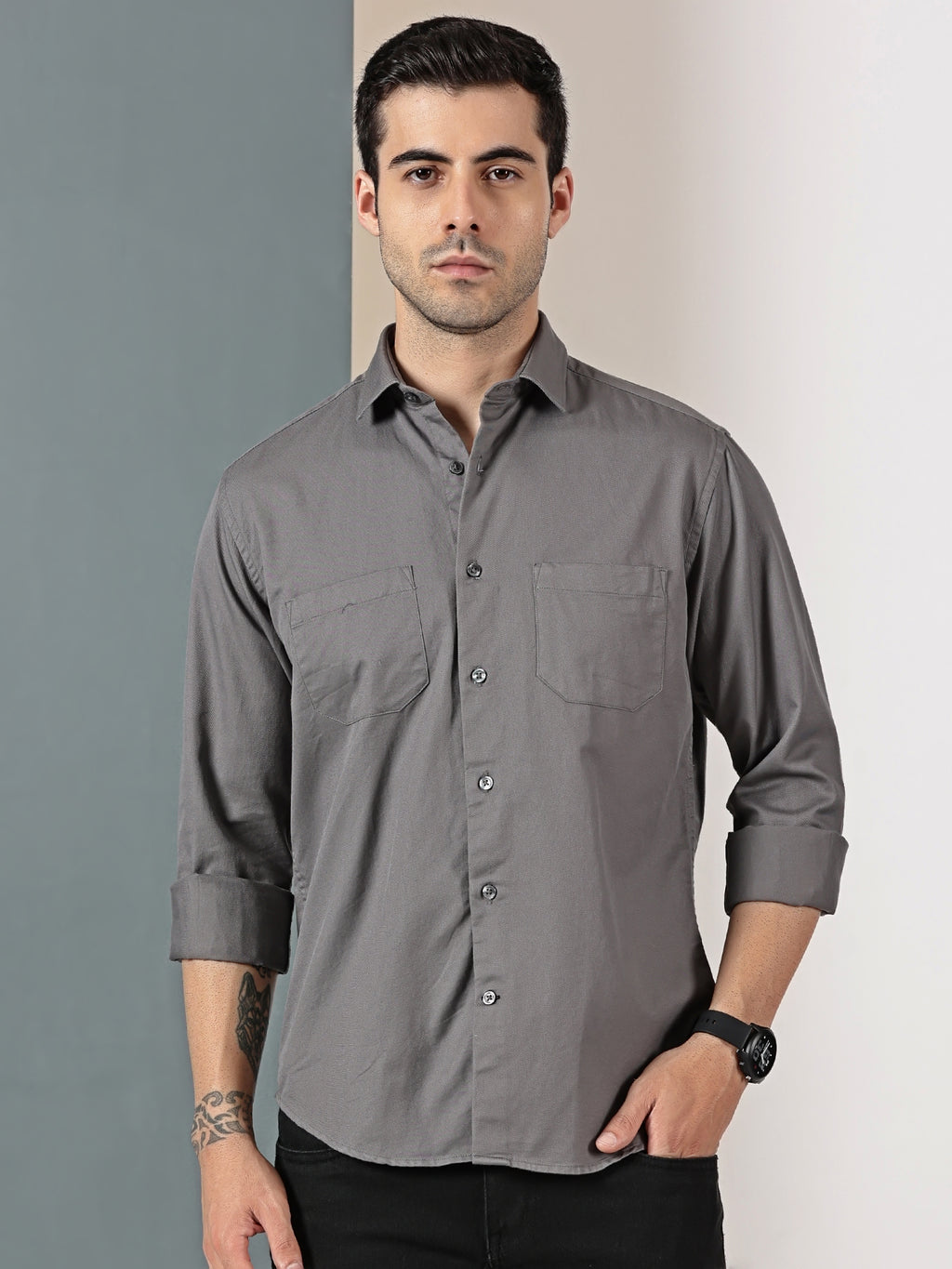 Charcoal Grey Double Pocket Shirt