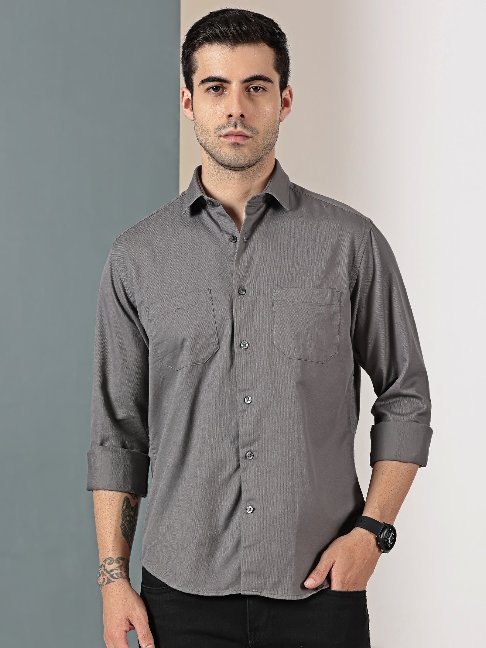 Charcoal Grey Double Pocket Shirt