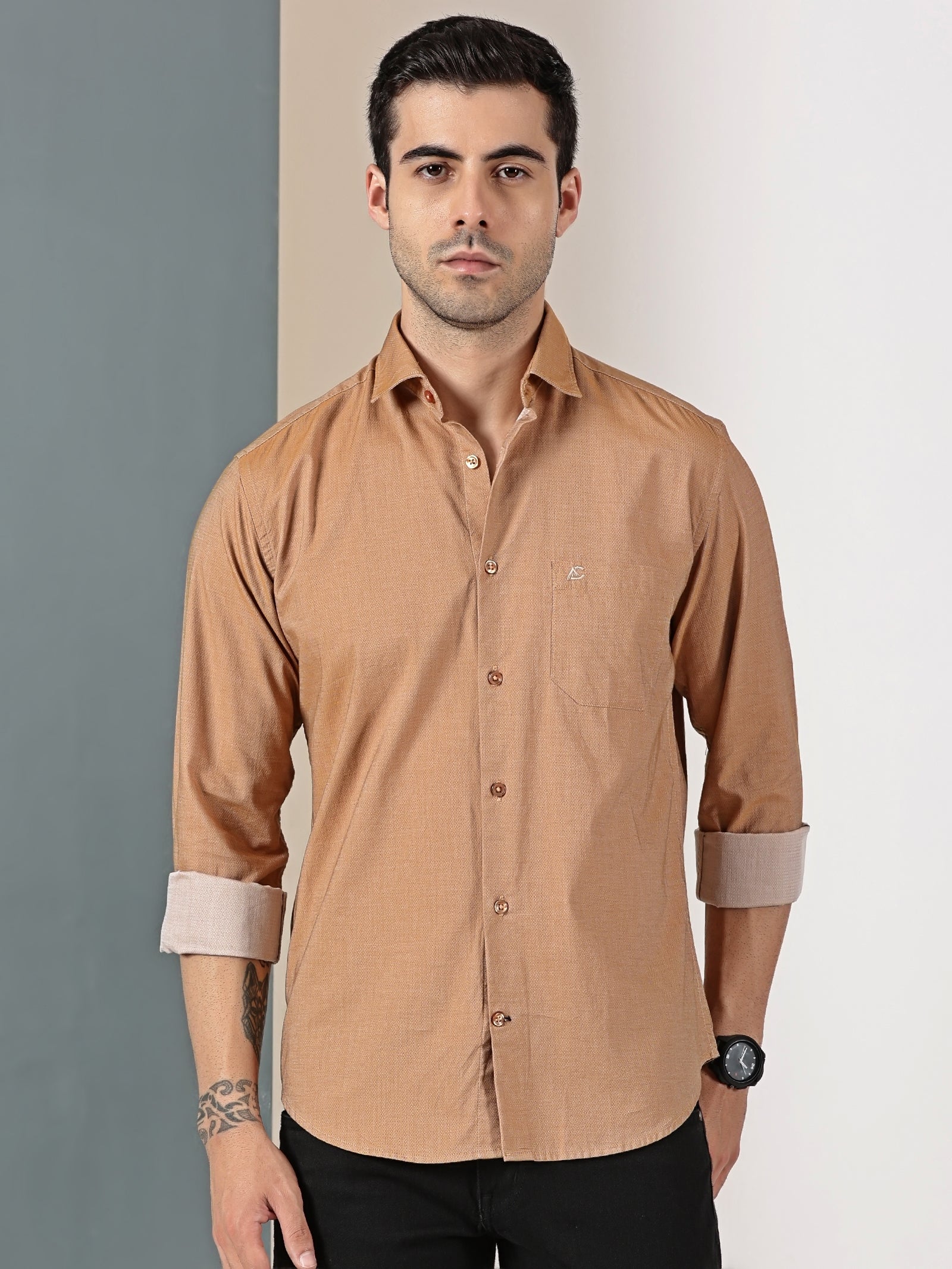 Camel Brown Solid Shirt