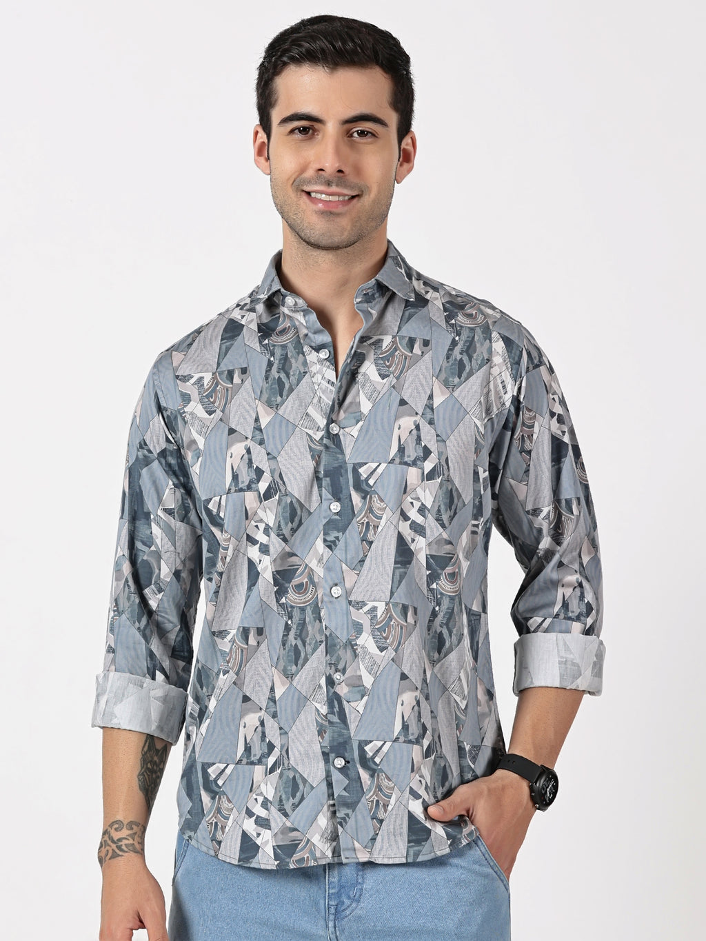 Grey Geometric Printed Shirt