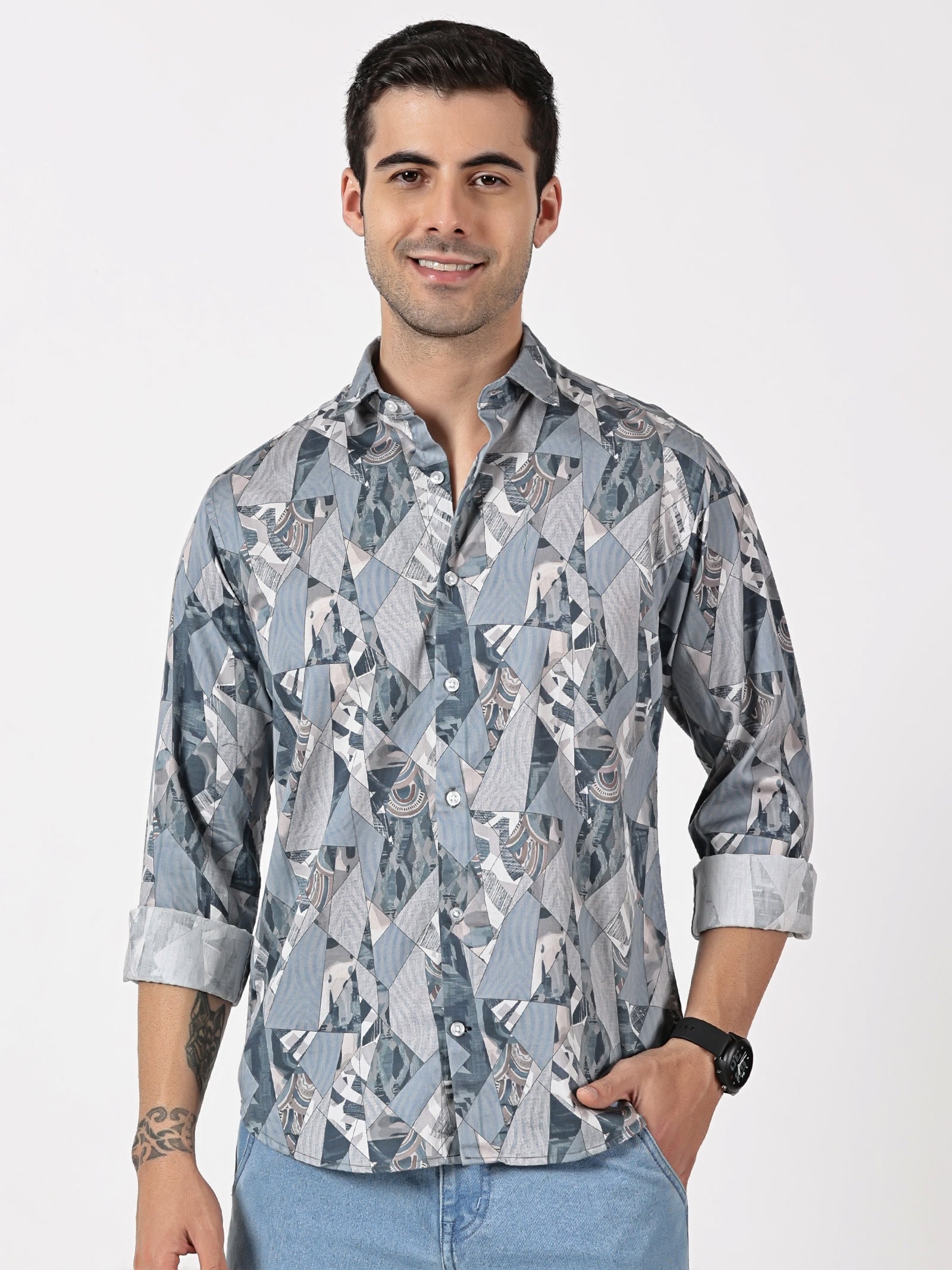 Grey Geometric Printed Shirt