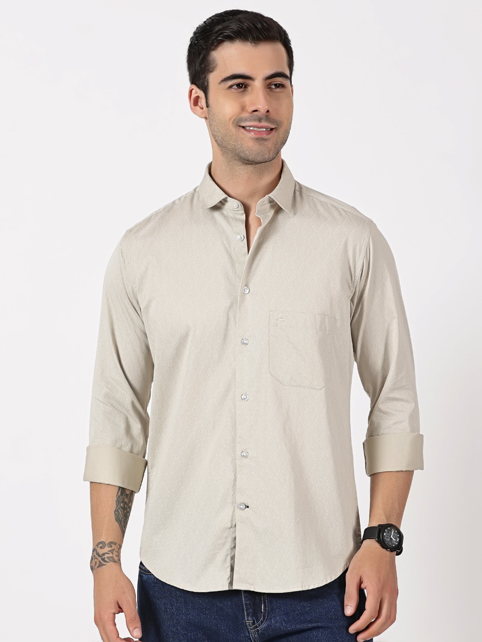 Beige Textured Solid Shirt