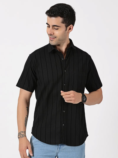 Black Striped Half Sleeve Shirt