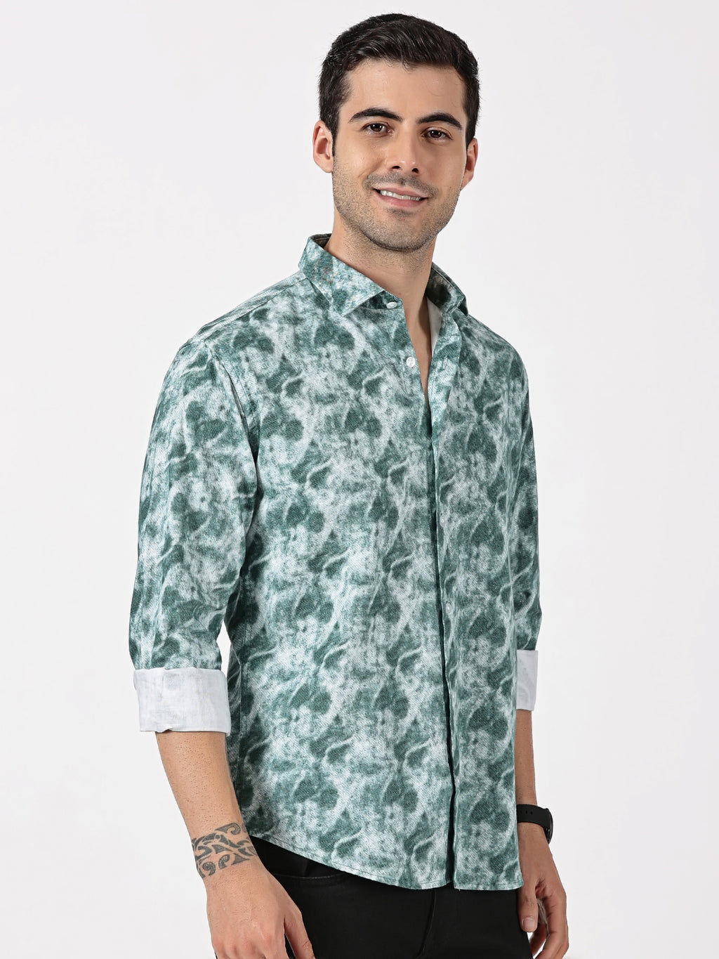 Green Cloud Print Casual Shirt