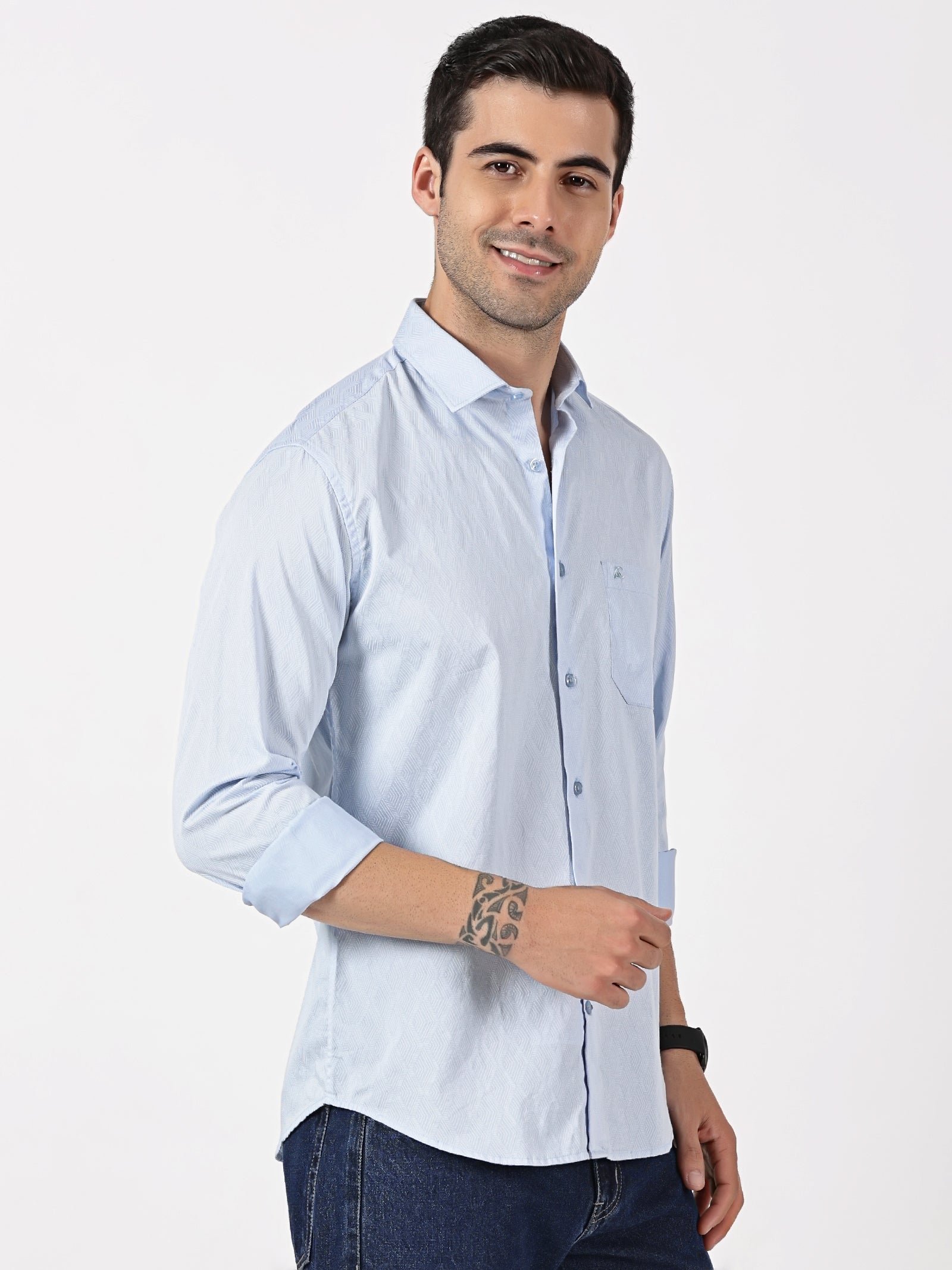 Sky Blue Textured Solid Shirt