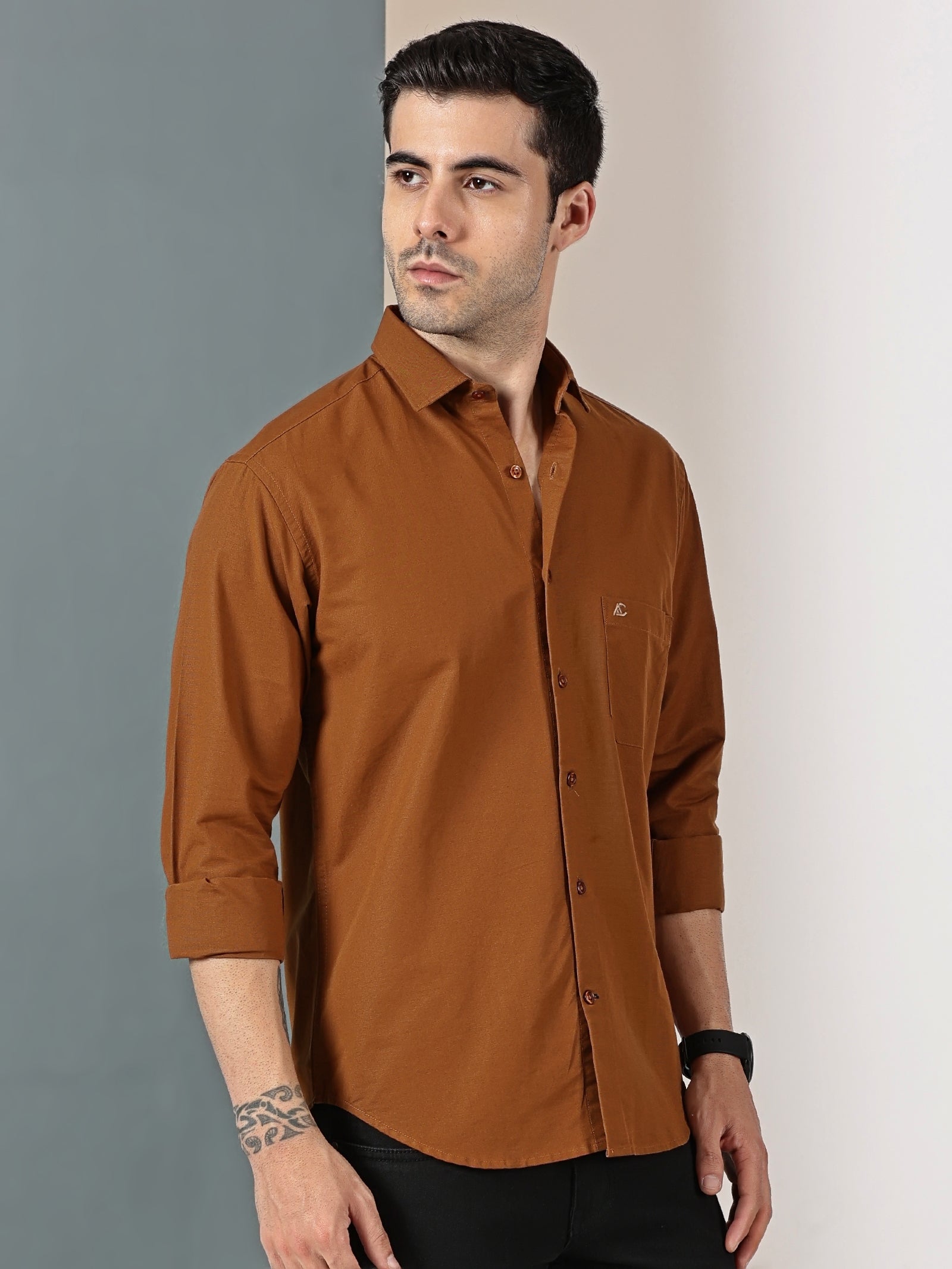 Rust Brown Solid Casual Shirt