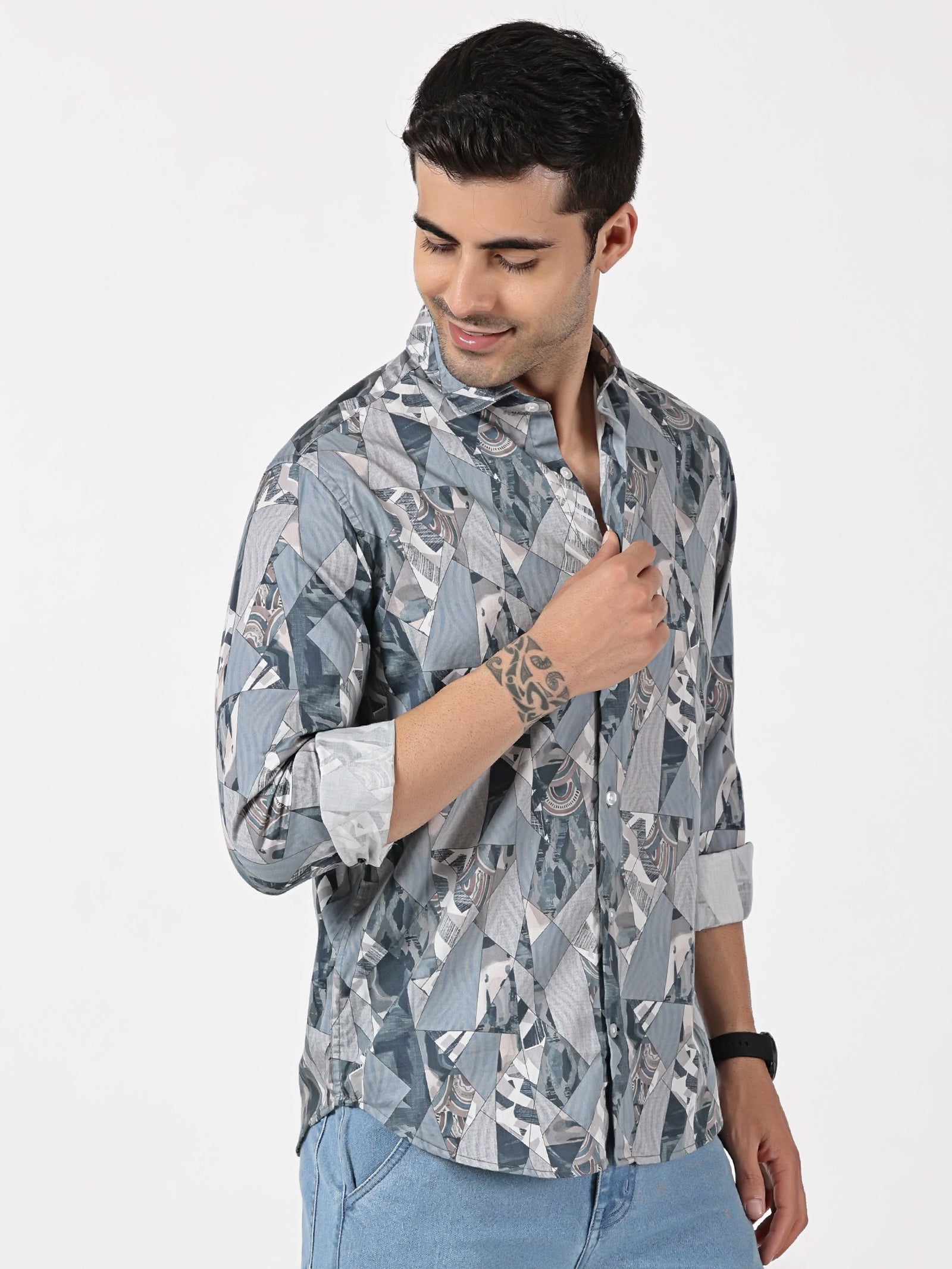 Grey Geometric Printed Shirt