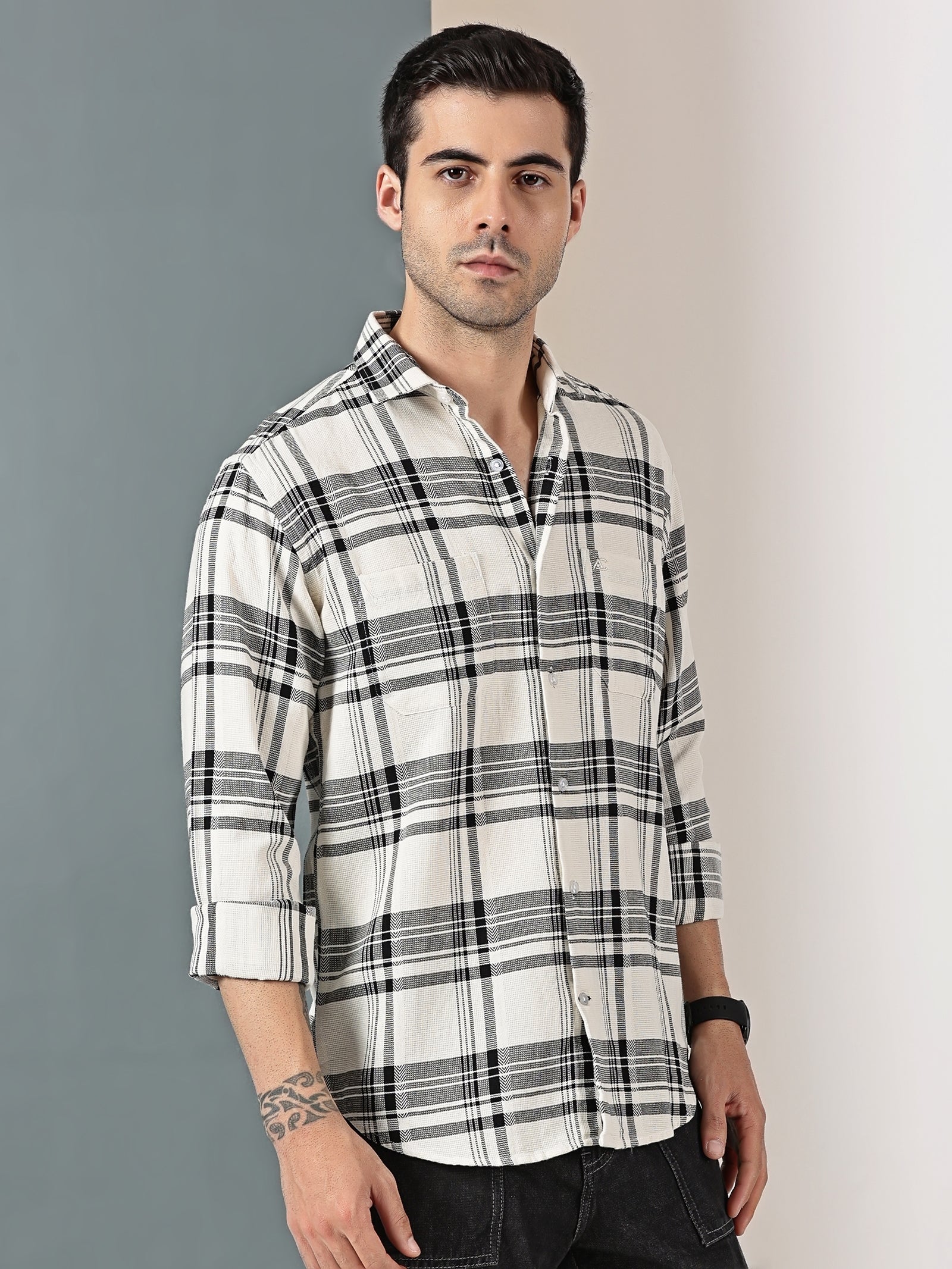 White & Black Checkered Shirt