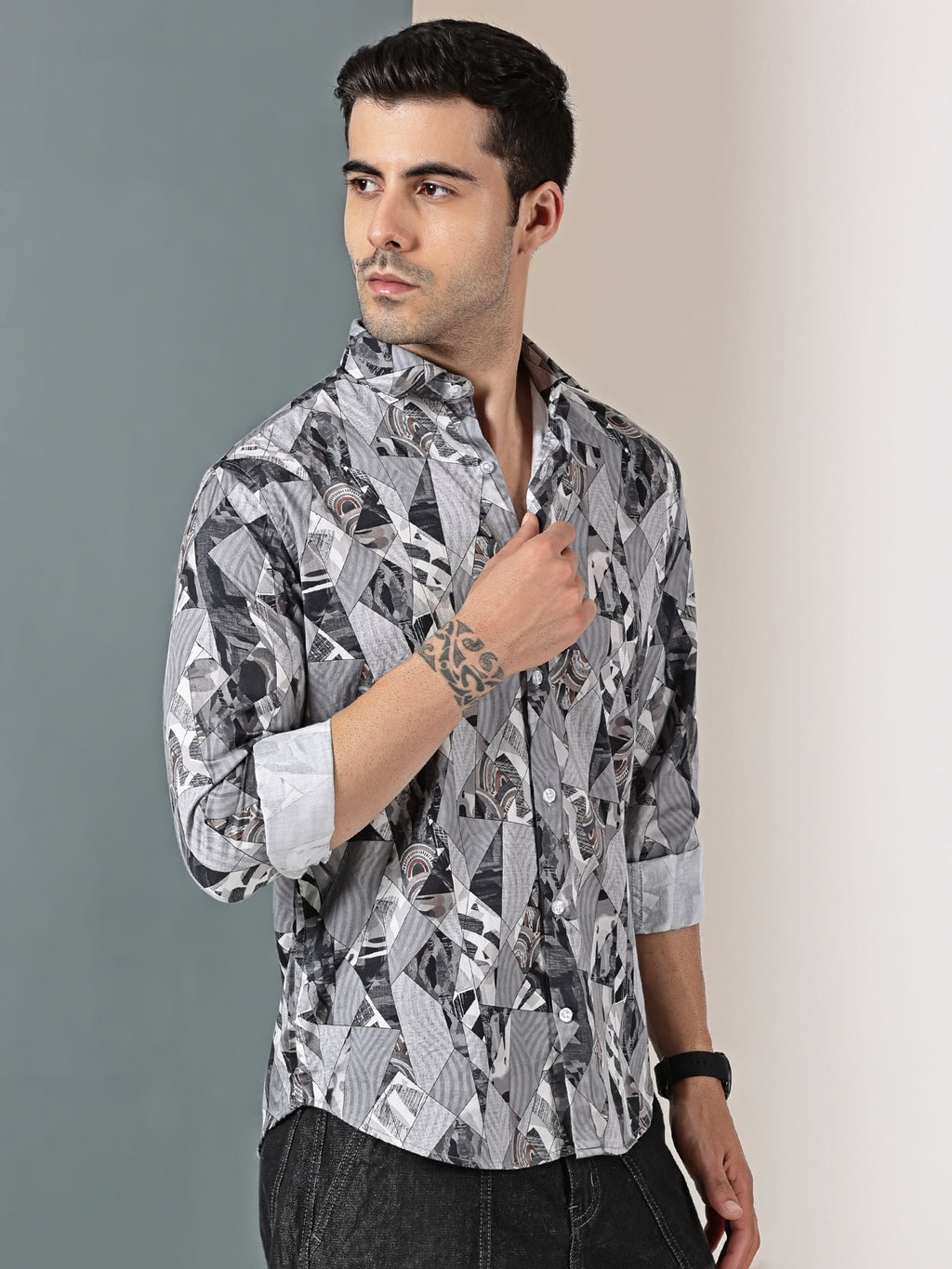 Geometric Grey Printed Shirt