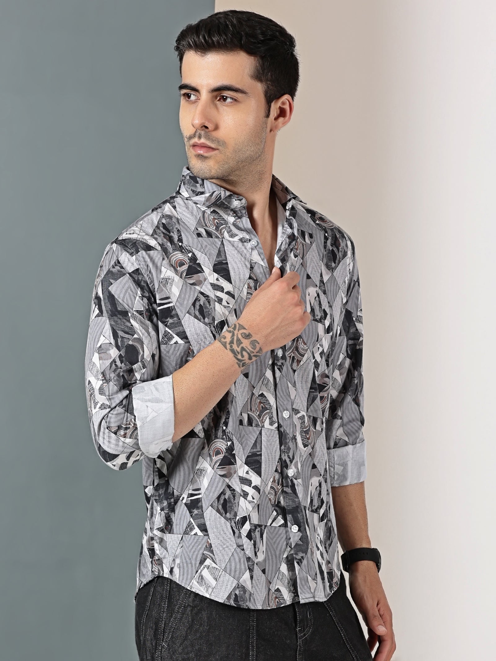 Geometric Grey Printed Shirt