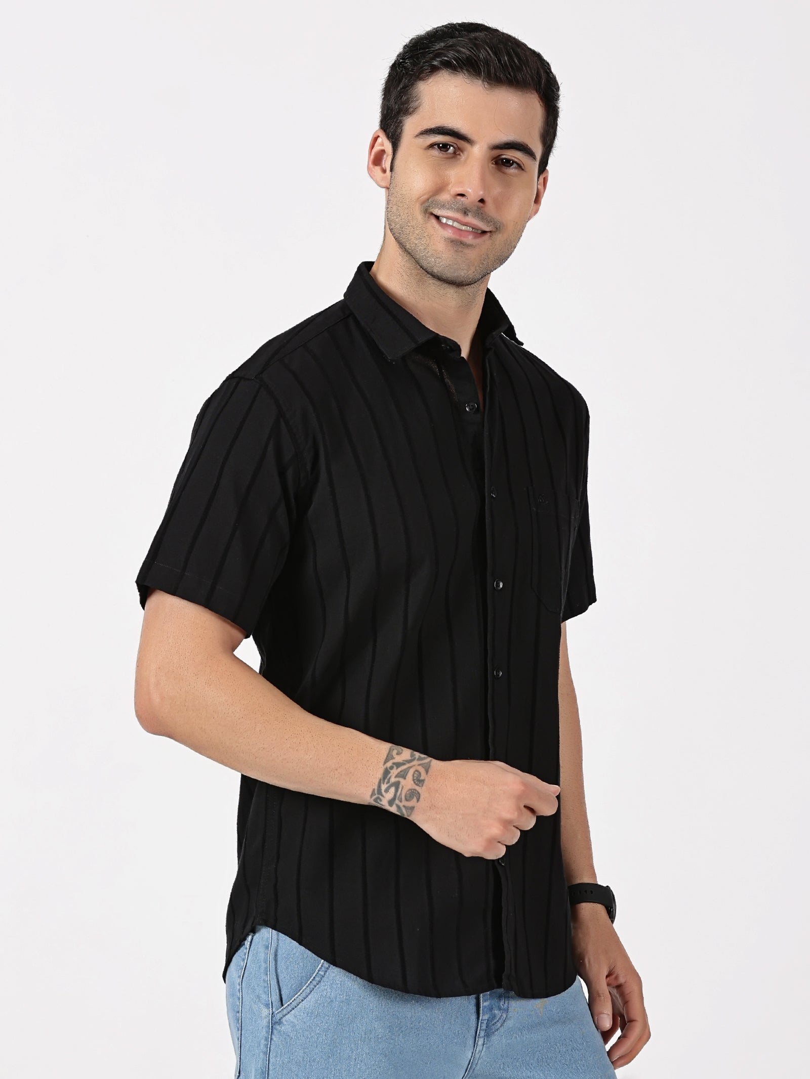 Black Striped Half Sleeve Shirt