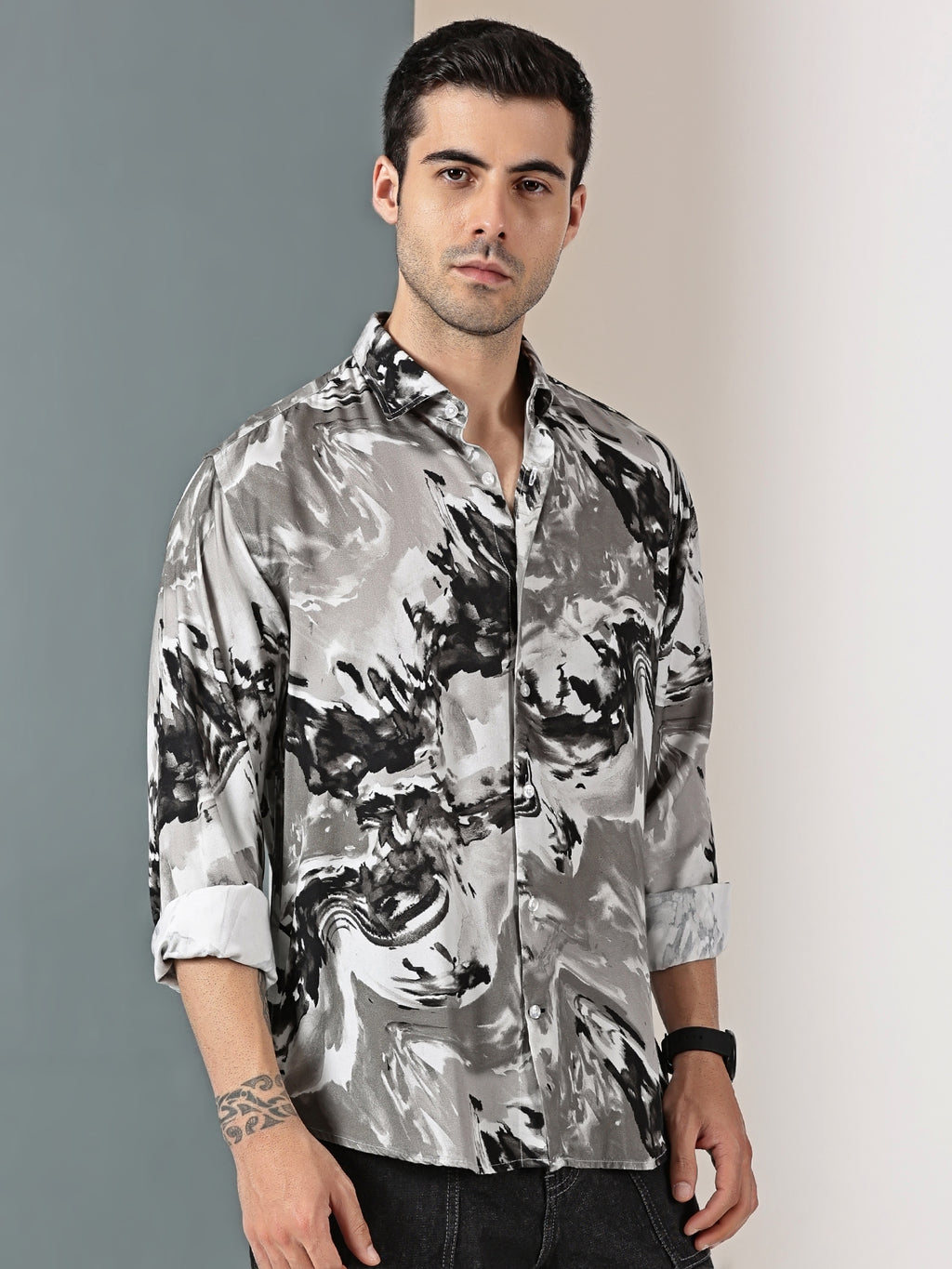 Geometric Grey Printed Shirt