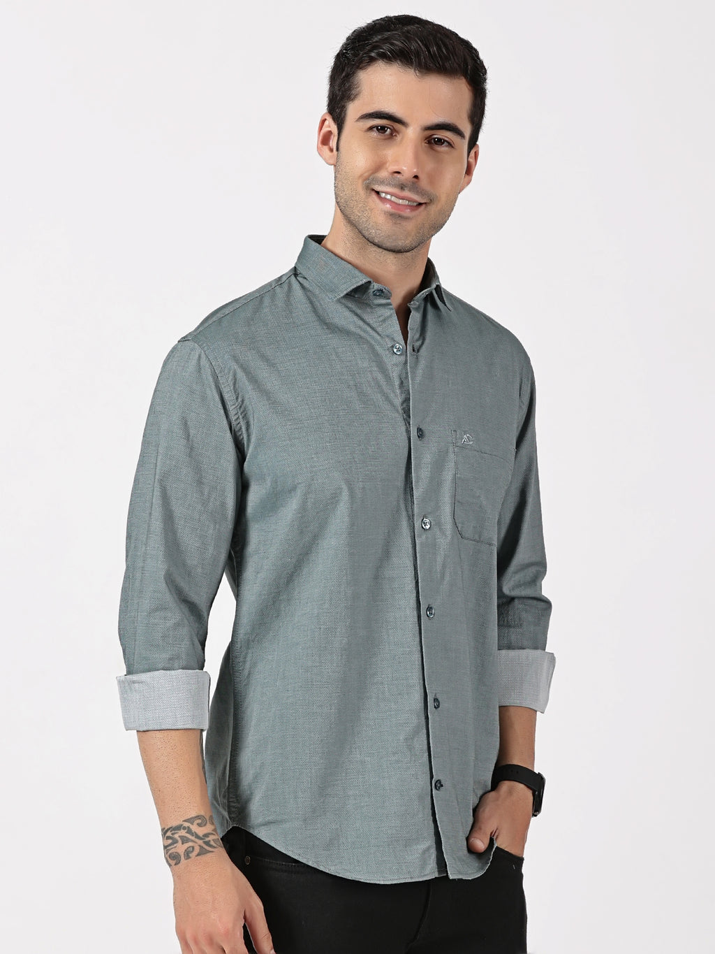 Teal Textured Solid Shirt