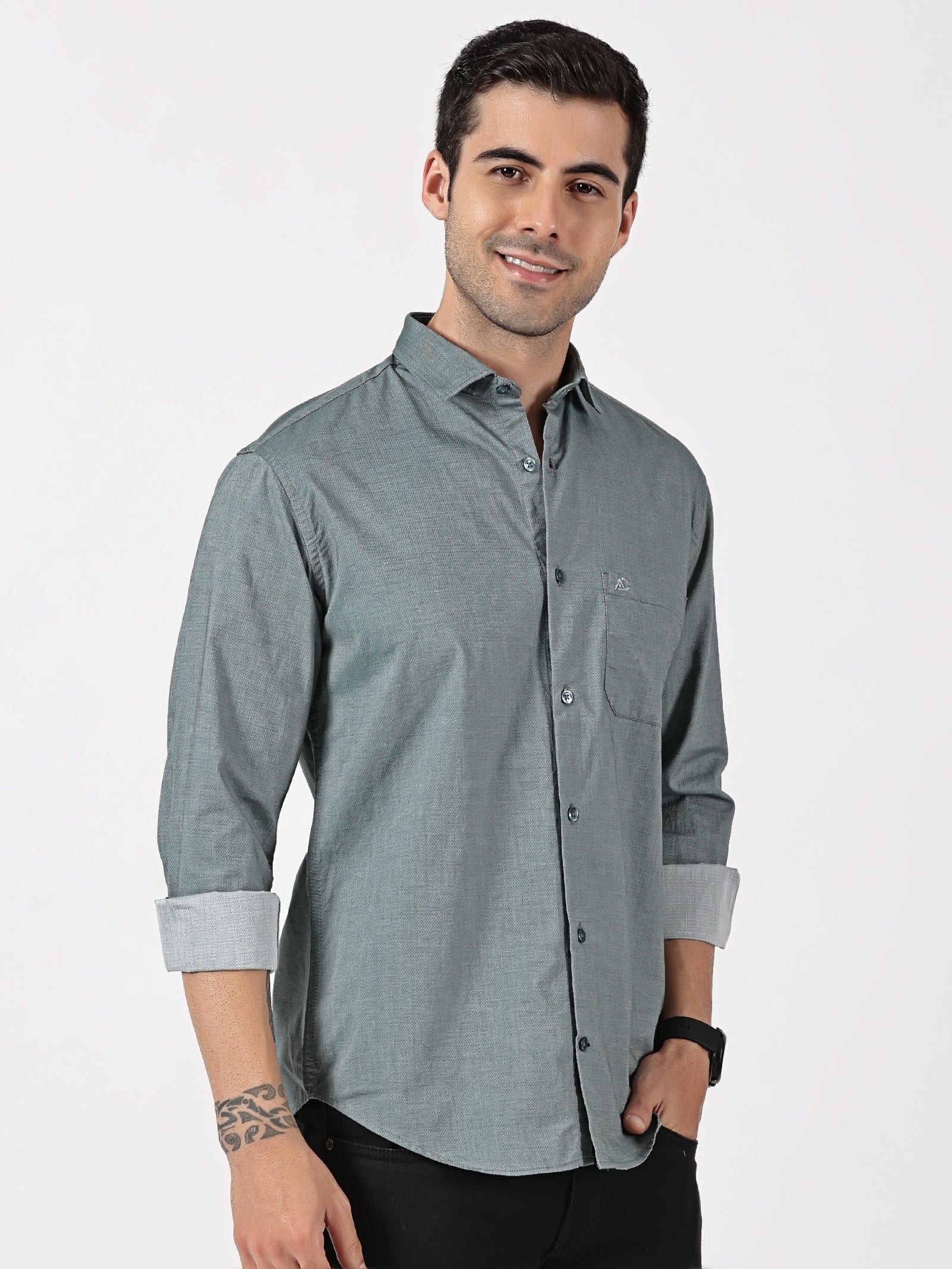 Teal Textured Solid Shirt