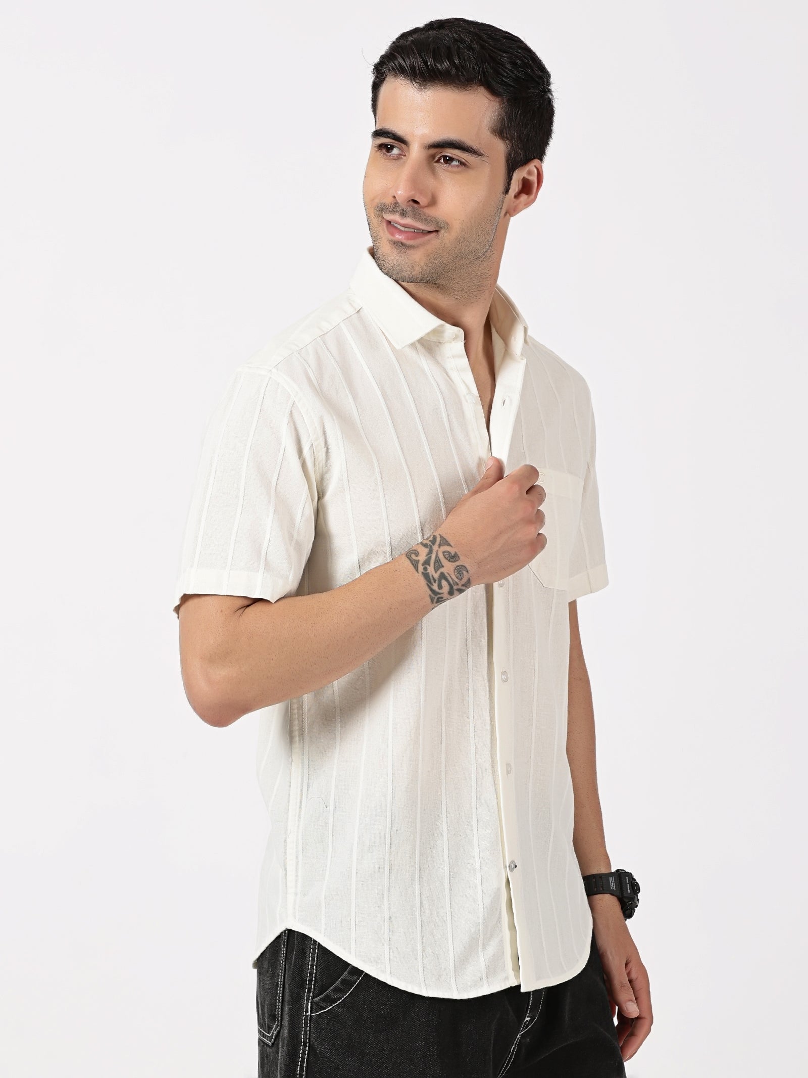 White Striped Half Sleeve Shirt