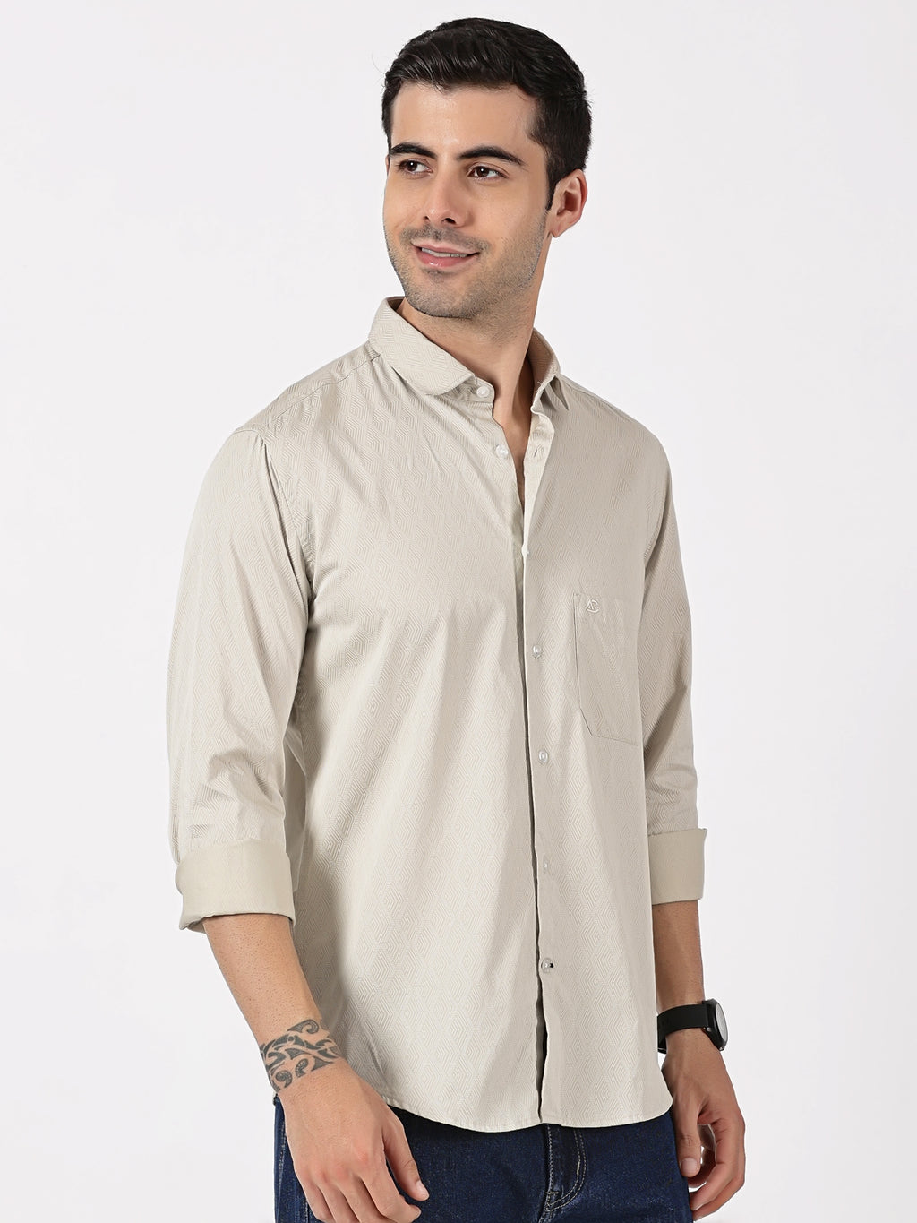 Beige Textured Solid Shirt