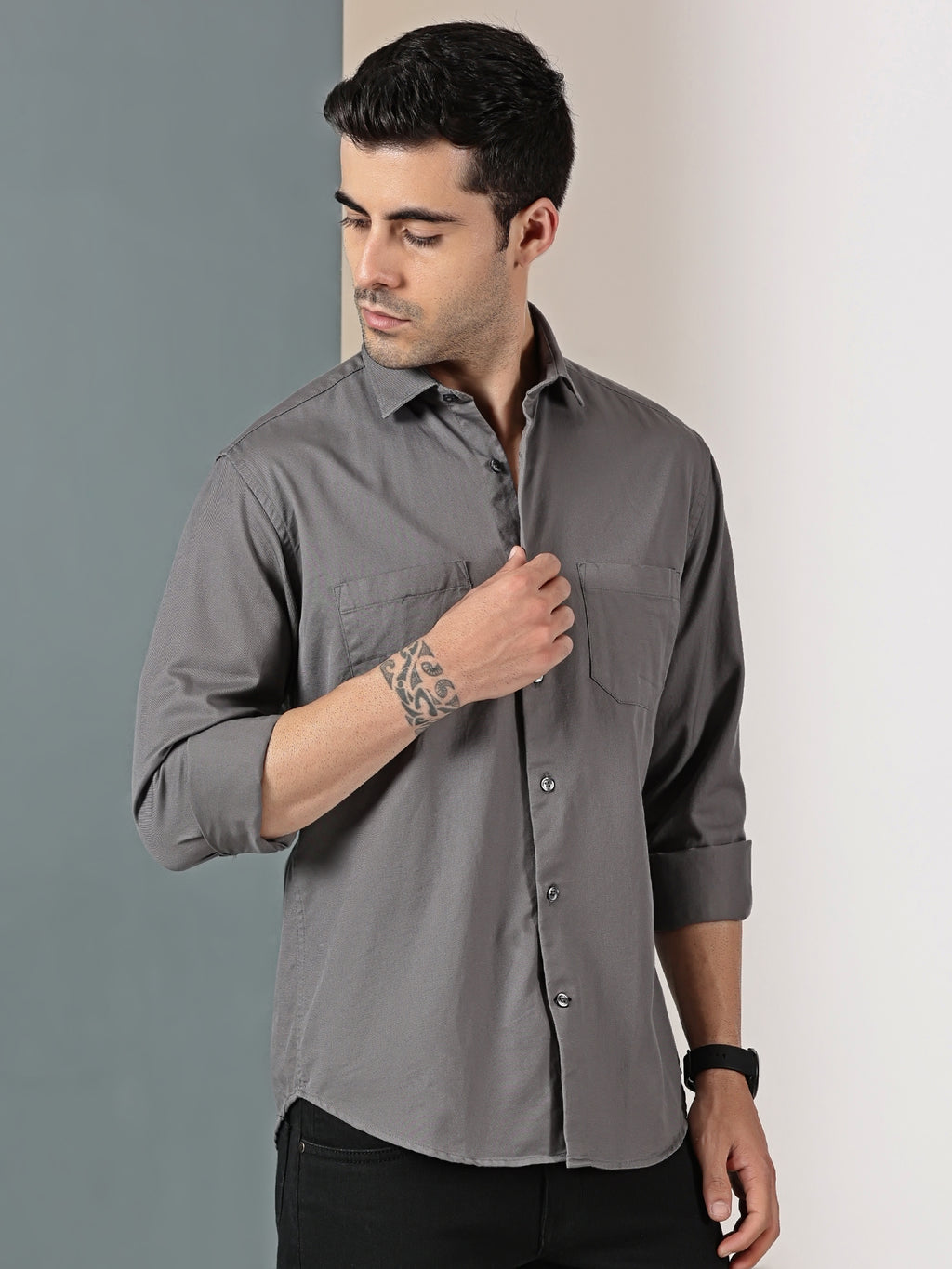 Charcoal Grey Double Pocket Shirt