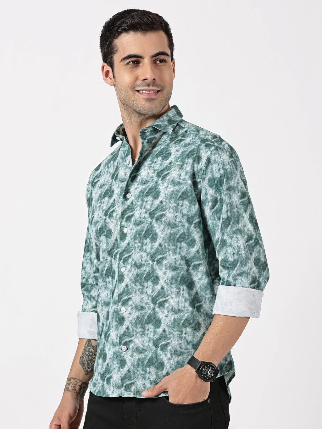 Green Cloud Print Casual Shirt