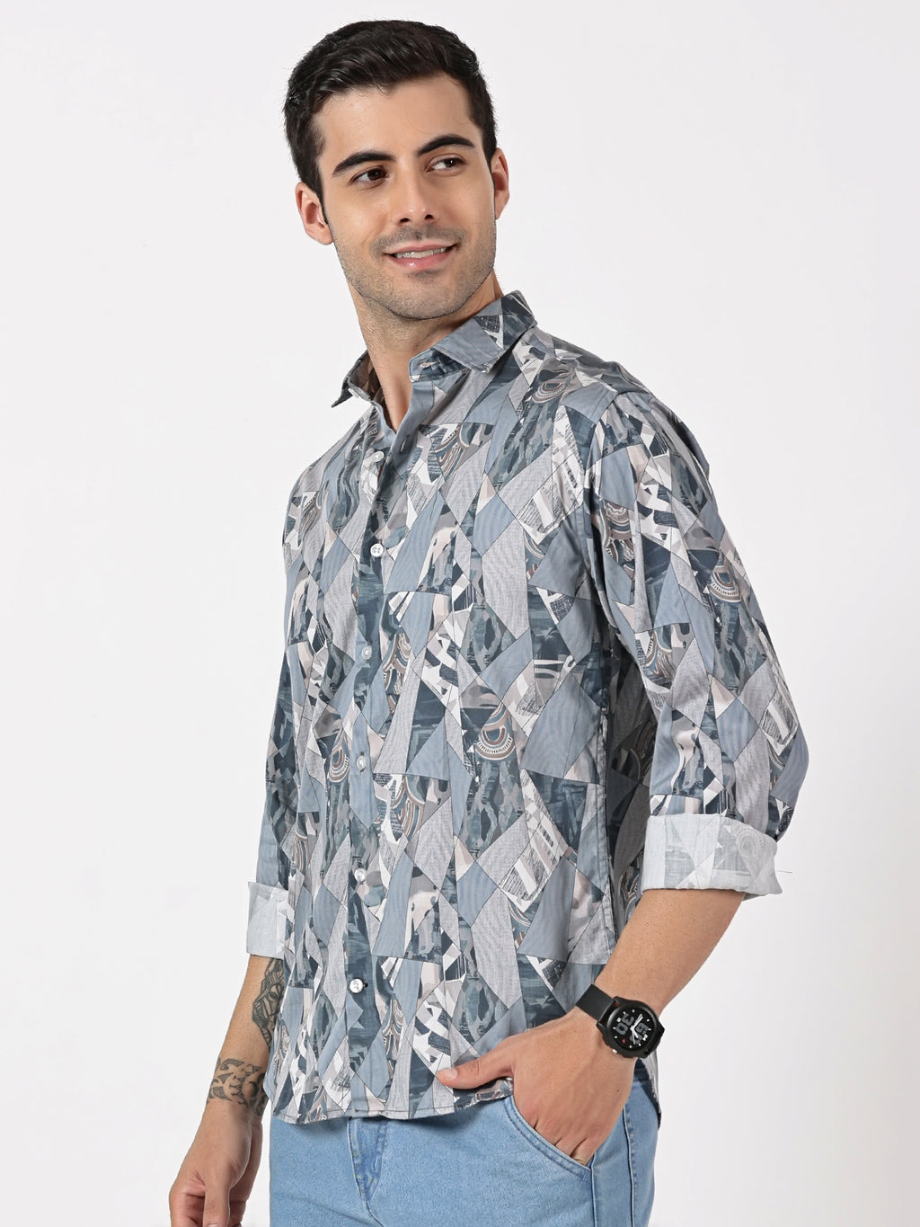 Grey Geometric Printed Shirt