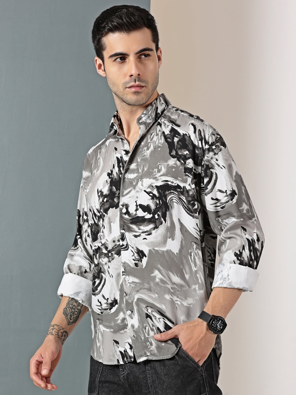 Geometric Grey Printed Shirt