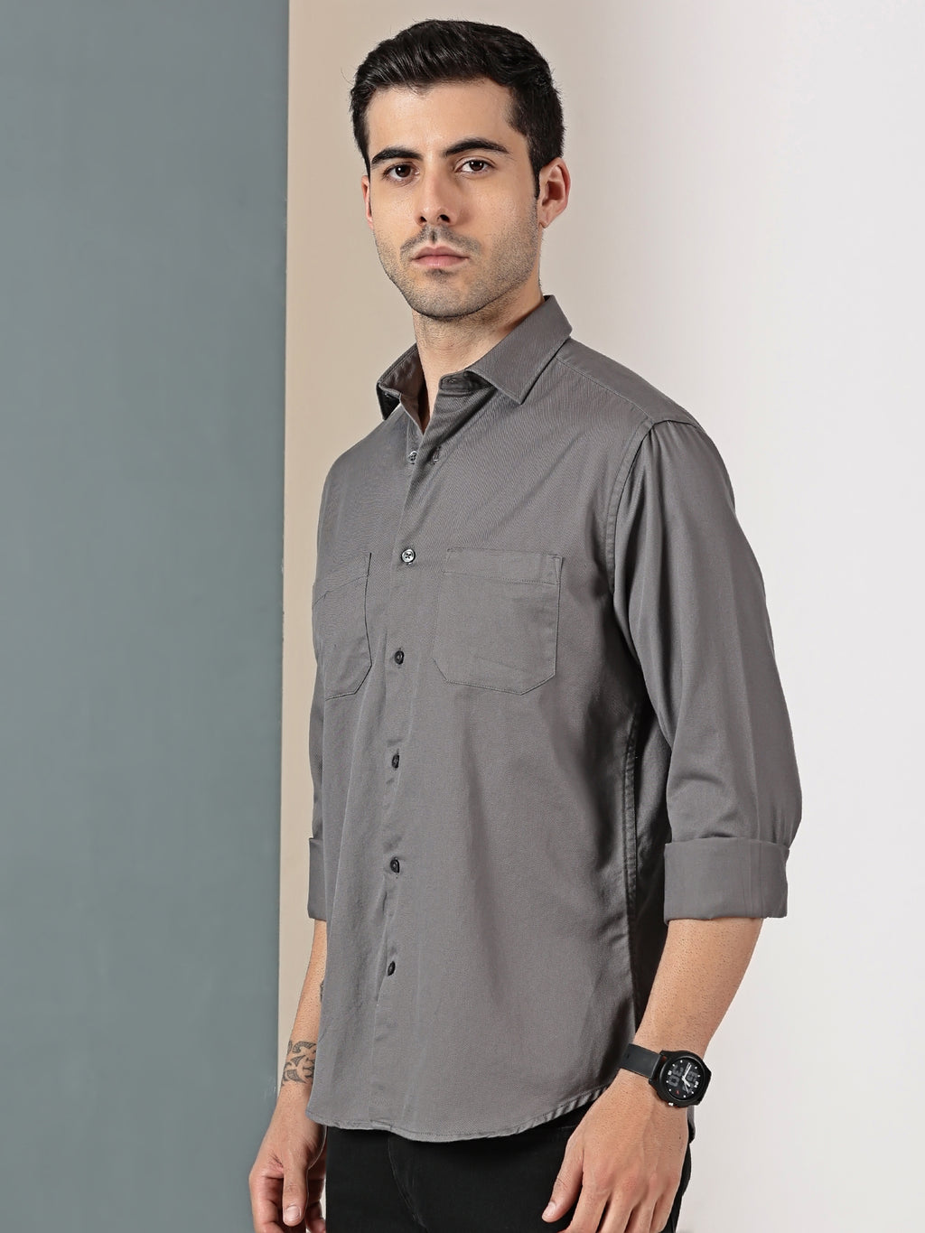 Charcoal Grey Double Pocket Shirt