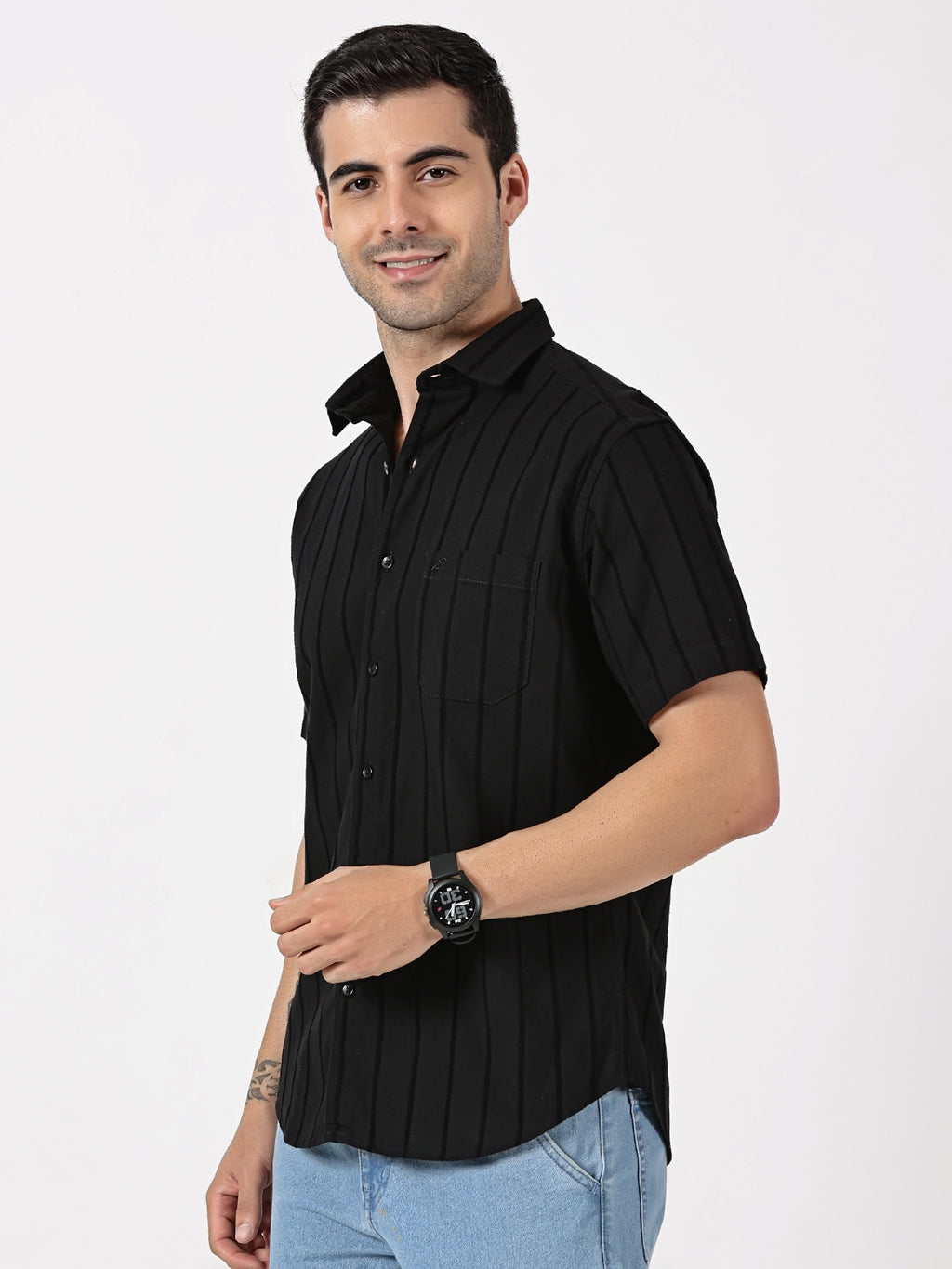 Black Striped Half Sleeve Shirt