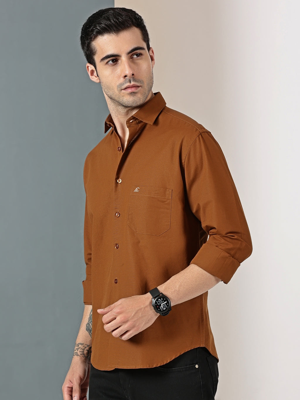 Rust Brown Solid Casual Shirt