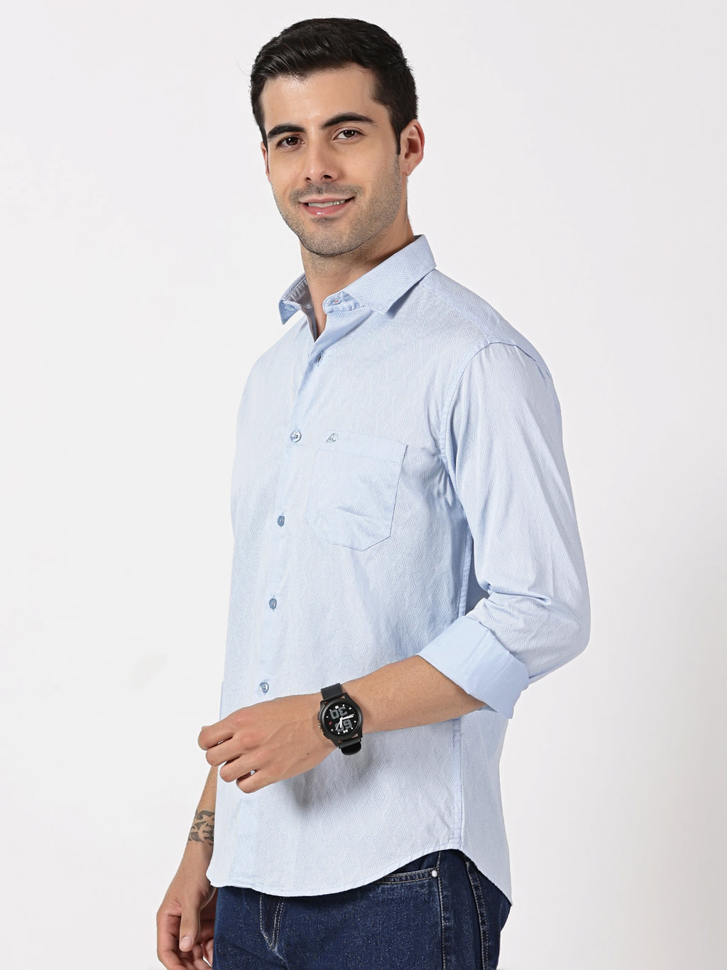 Sky Blue Textured Solid Shirt