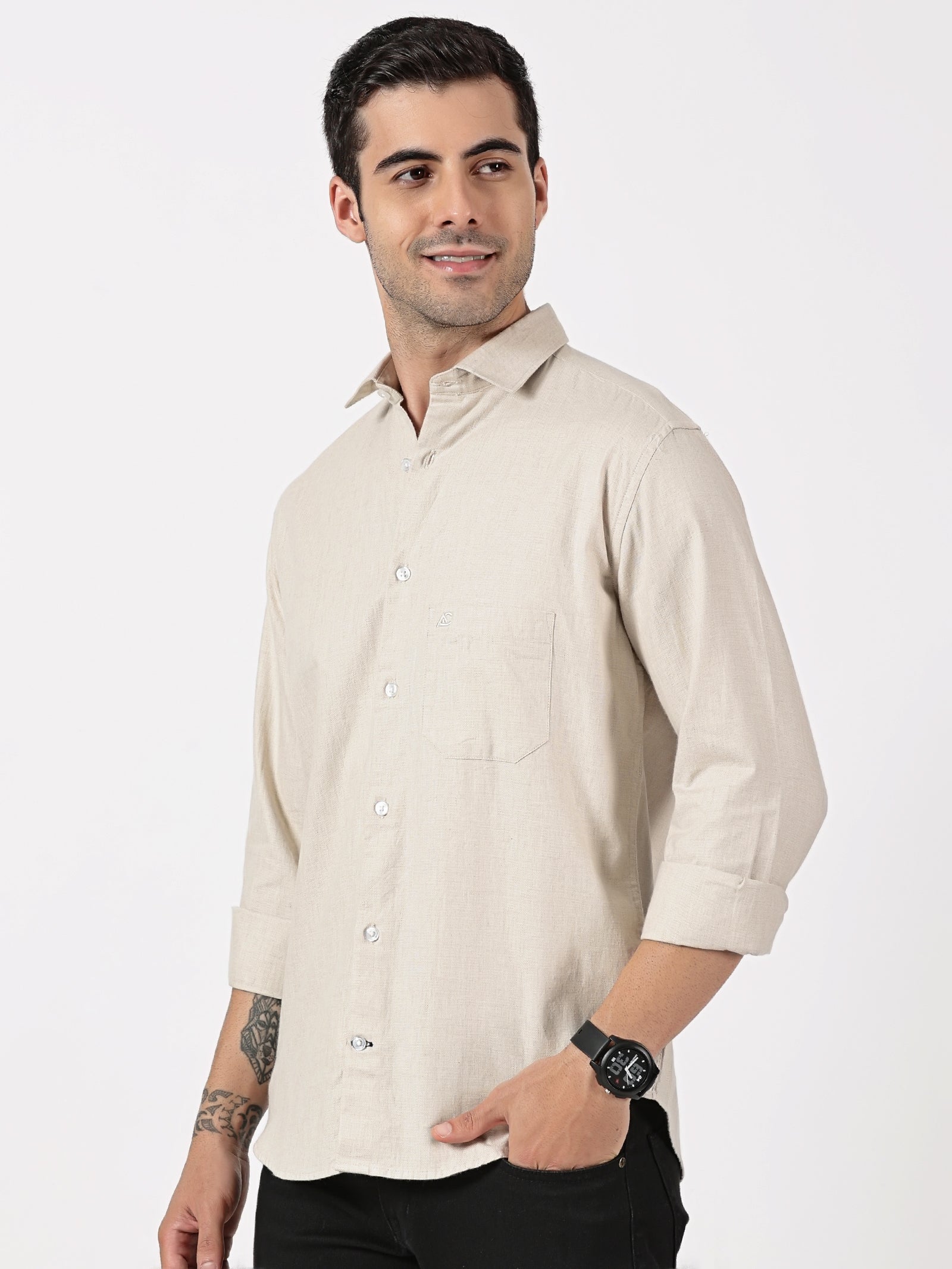 Beige Classic Solid Shirt
