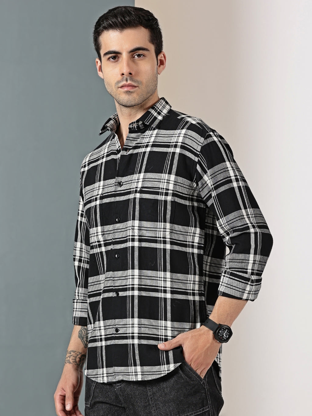 Black Checkered Casual Shirt