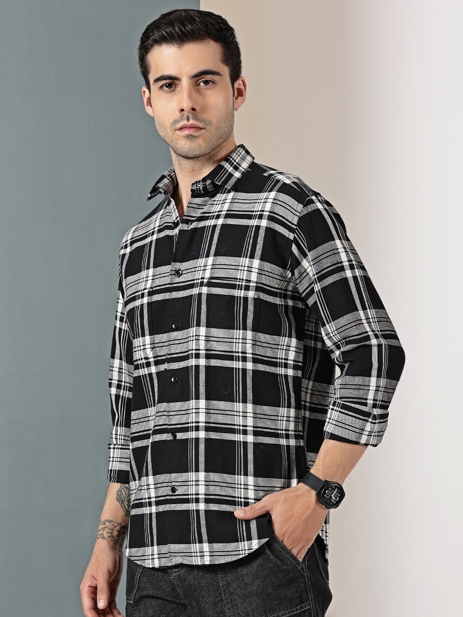 Black Checkered Casual Shirt