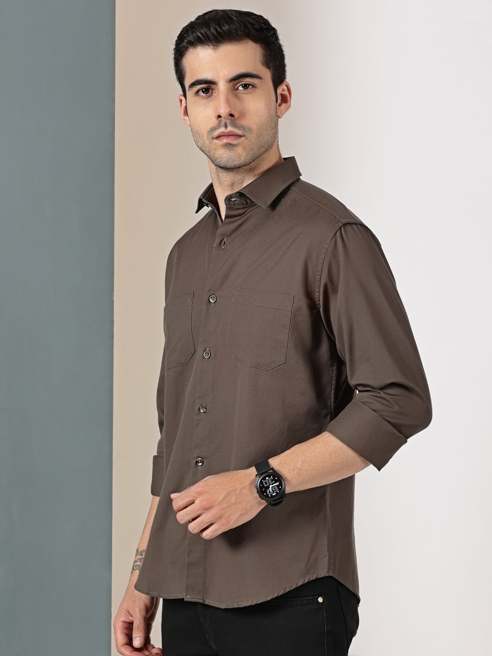 Coffee Brown Double Pocket Shirt