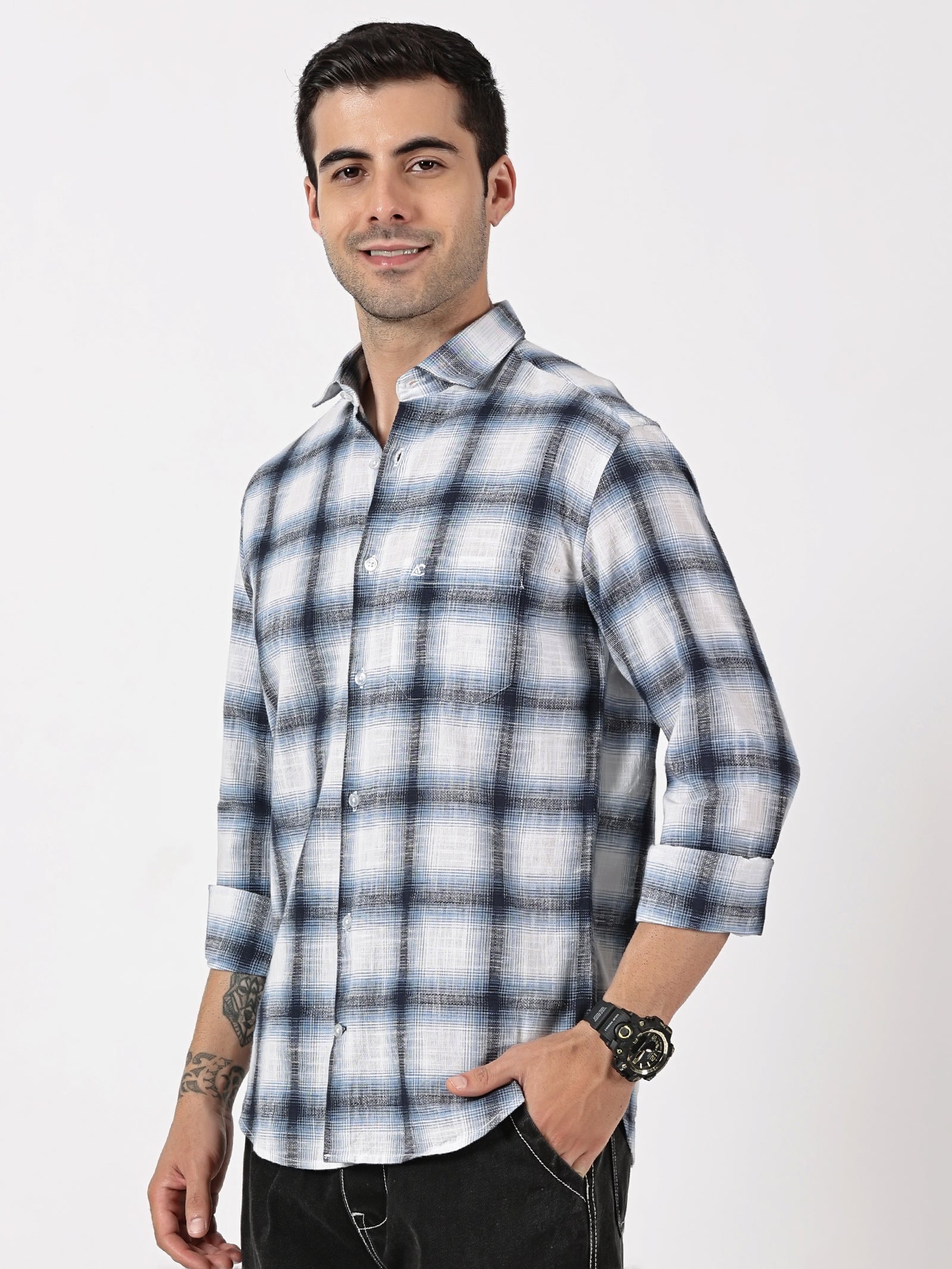 Blue Gradient Checkered Shirt