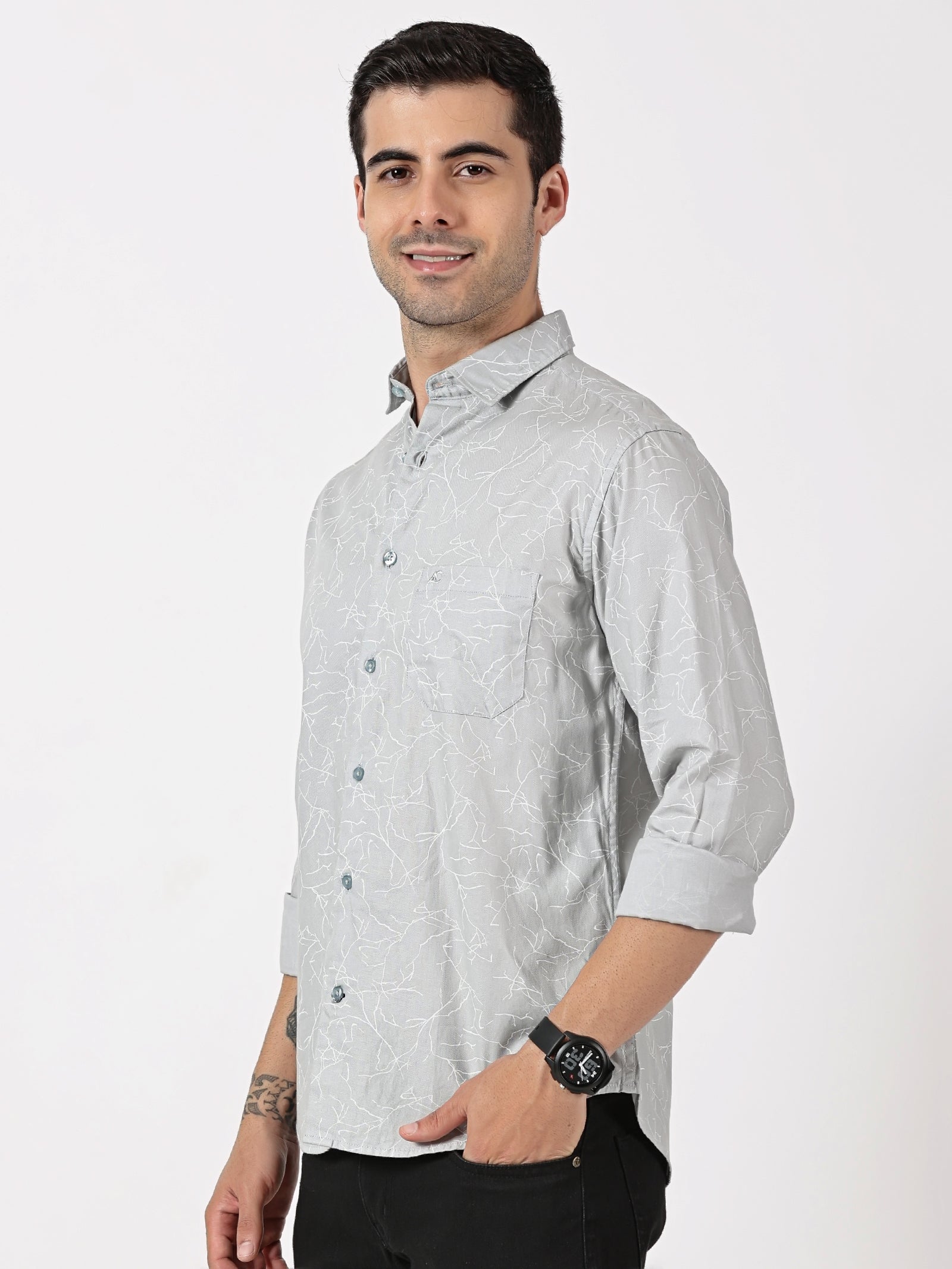 Light Grey Abstract Printed Shirt