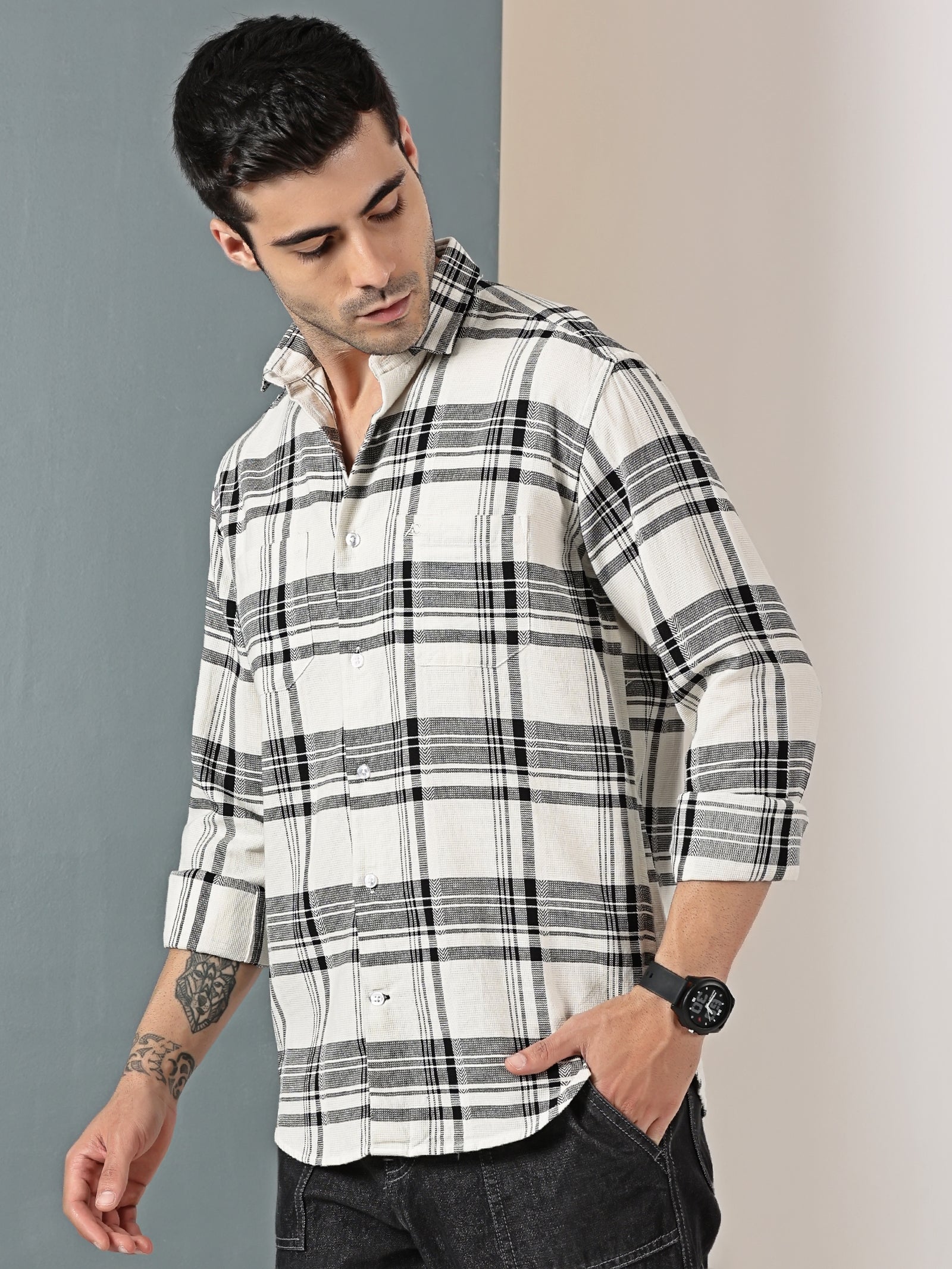 White & Black Checkered Shirt