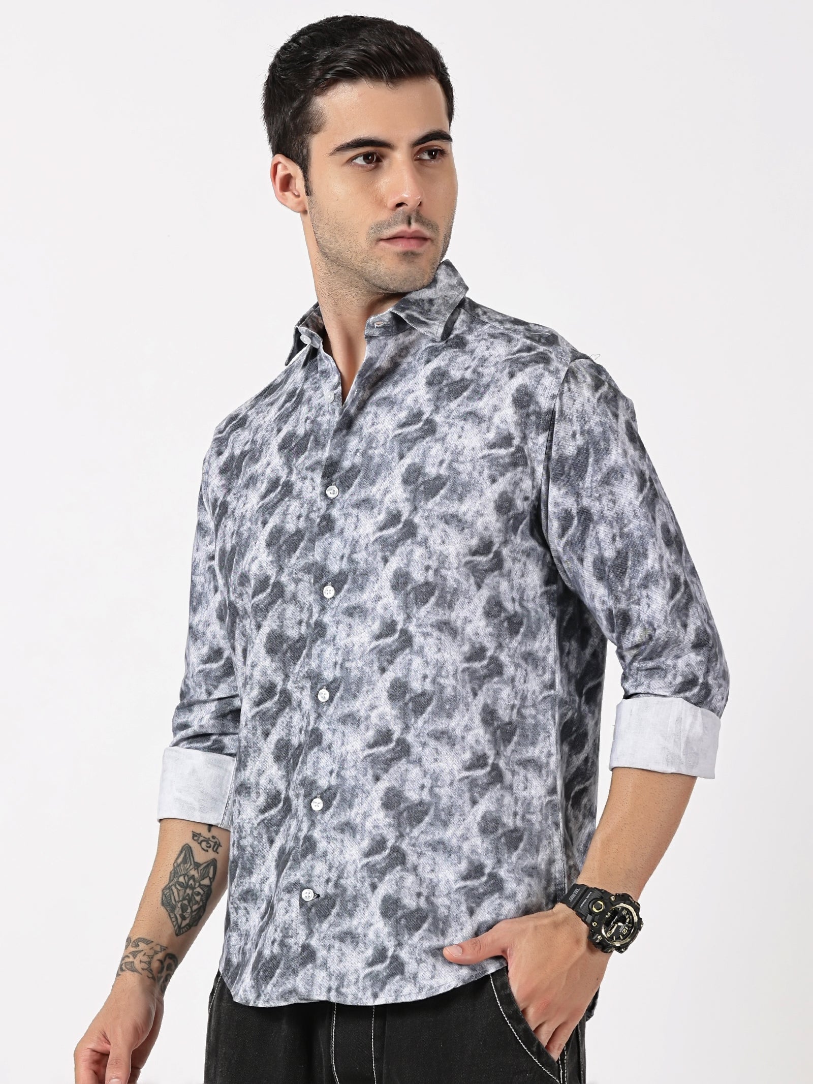 Black & Grey Cloud Print Shirt