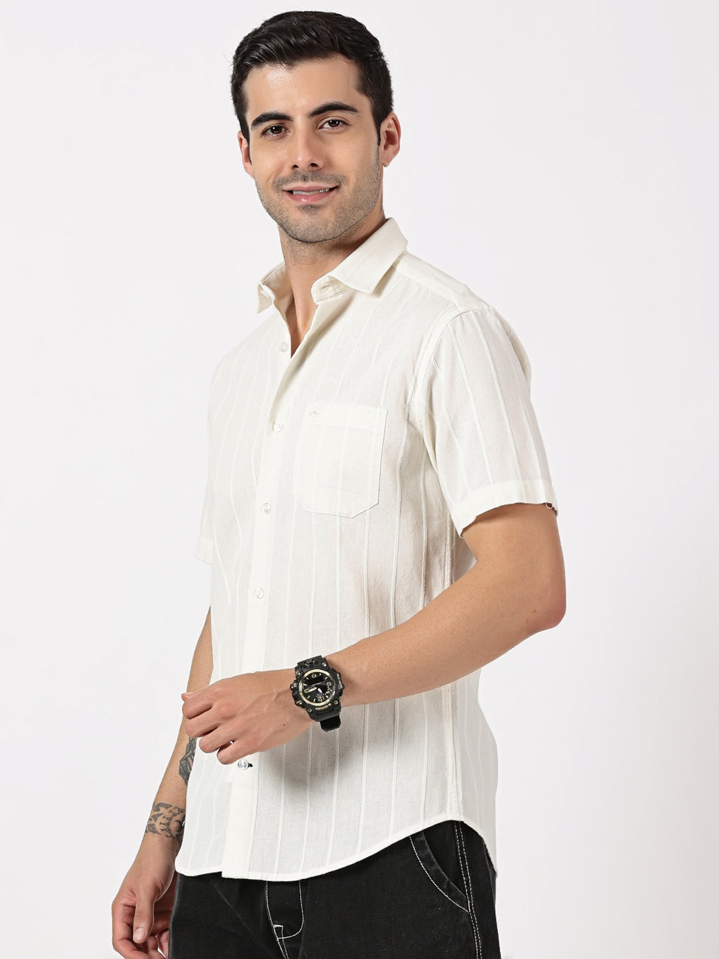 White Striped Half Sleeve Shirt