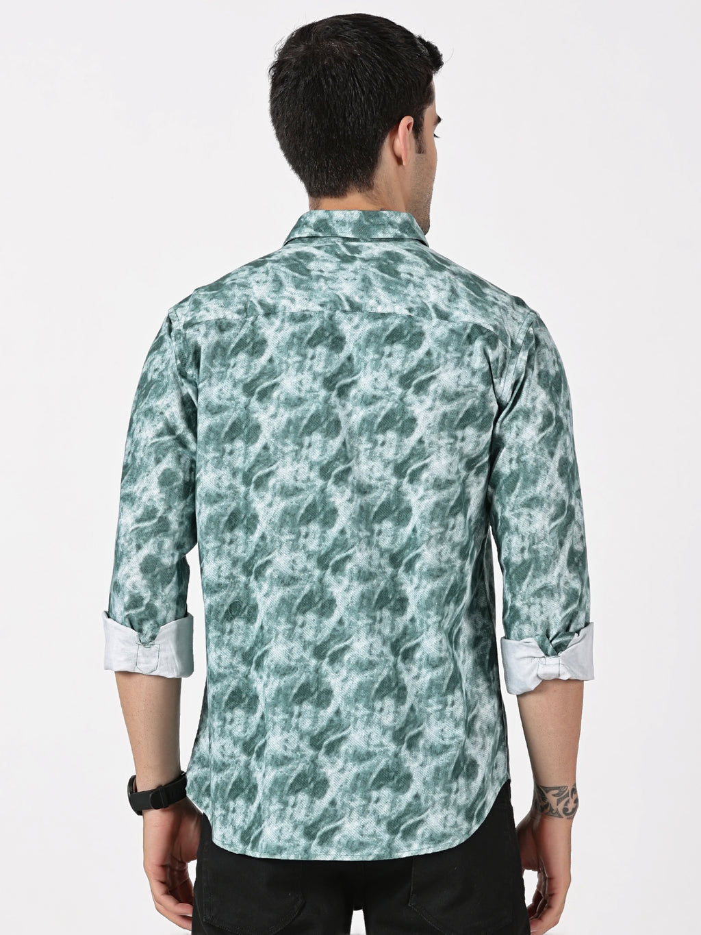 Green Cloud Print Casual Shirt