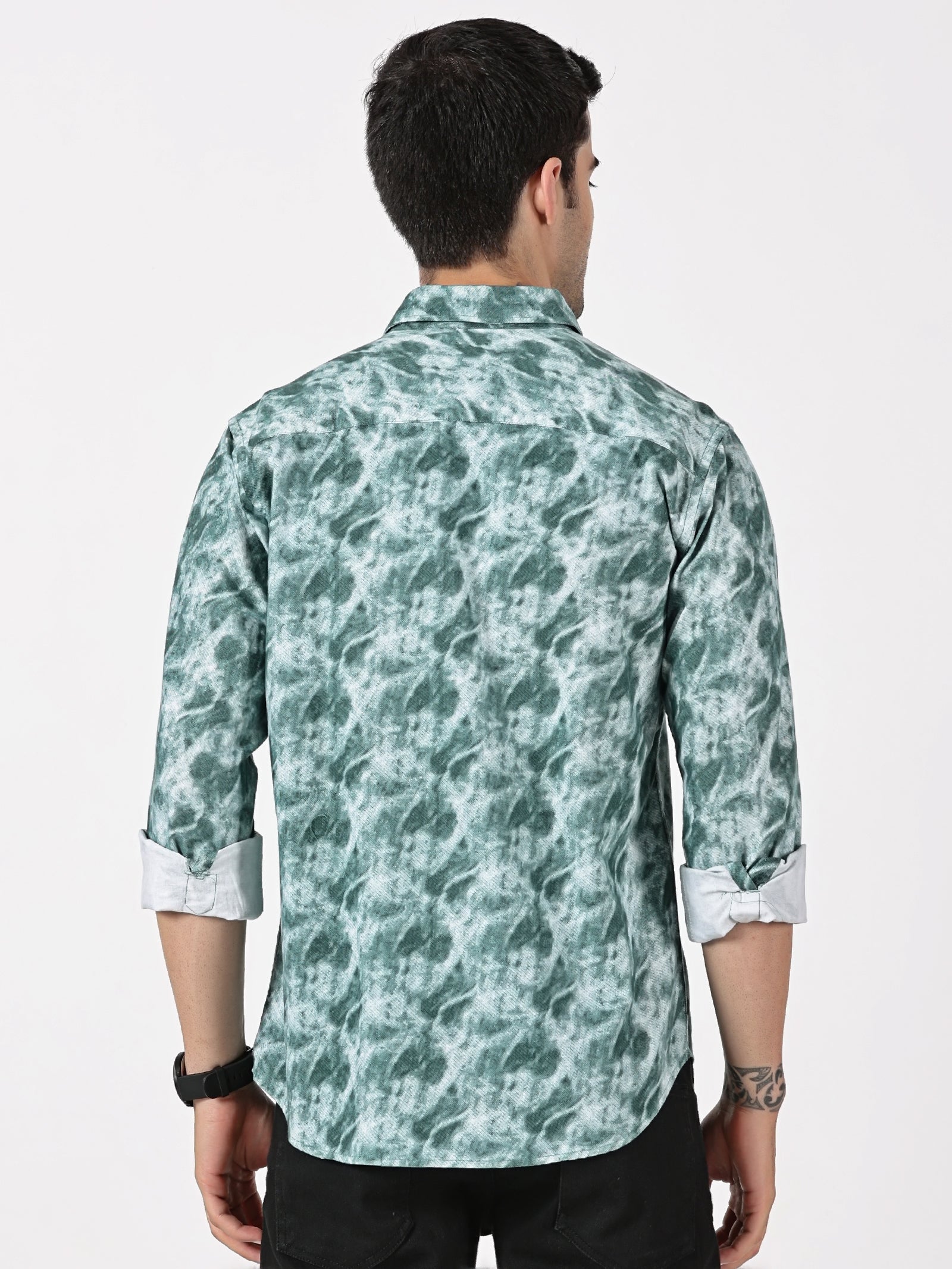 Green Cloud Print Casual Shirt