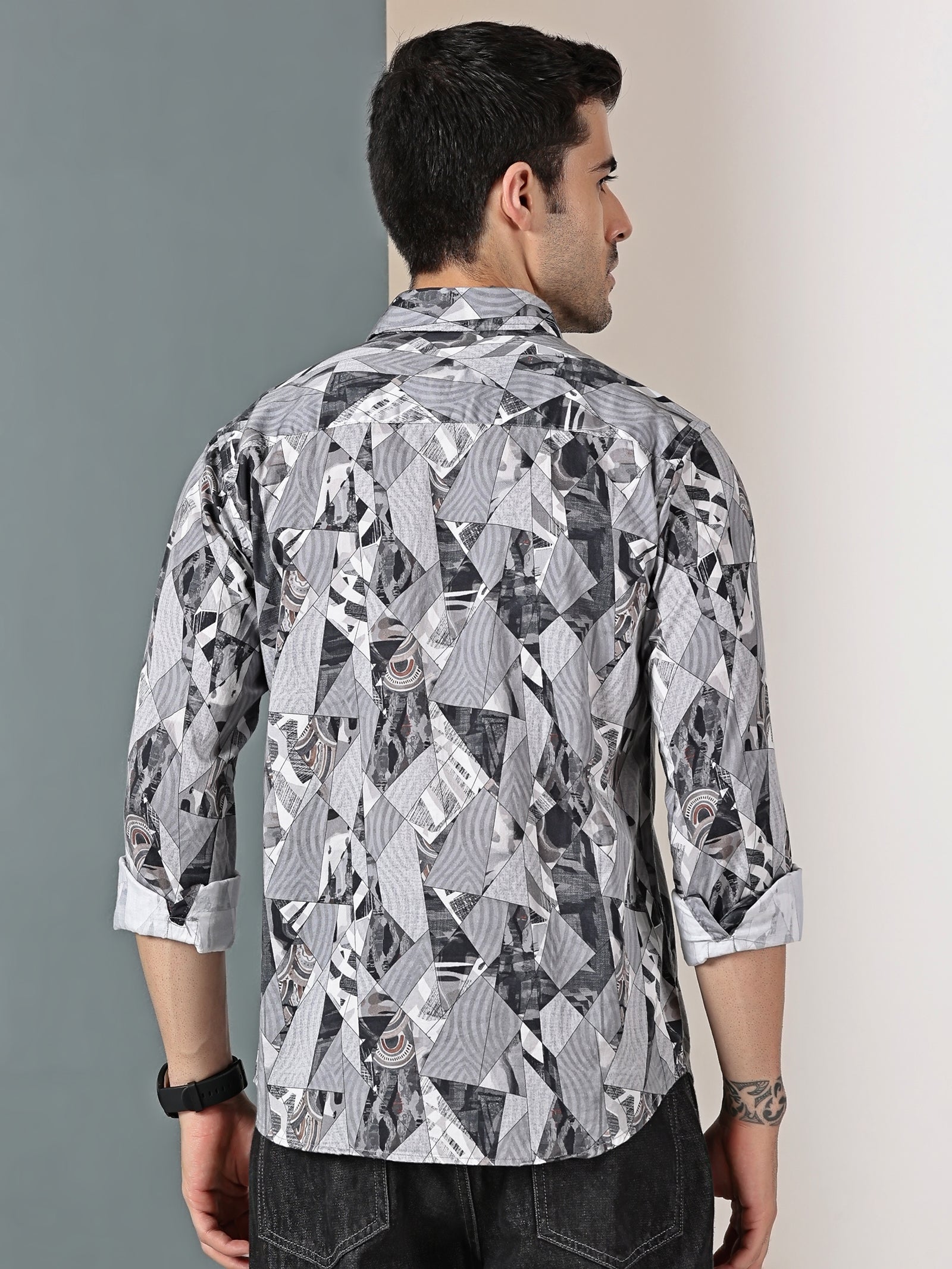 Geometric Grey Printed Shirt
