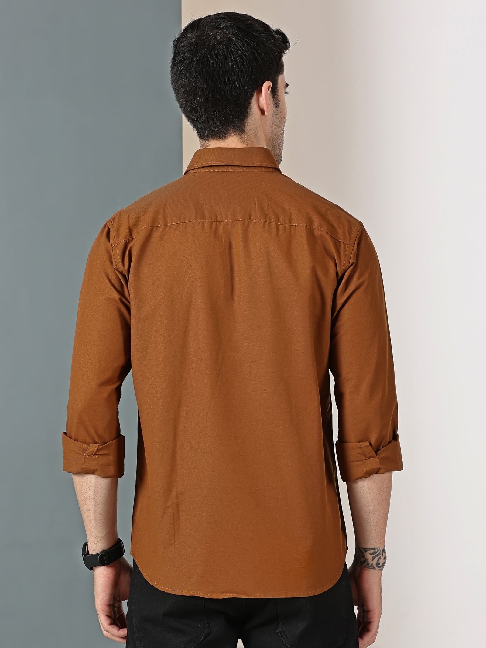 Rust Brown Solid Casual Shirt